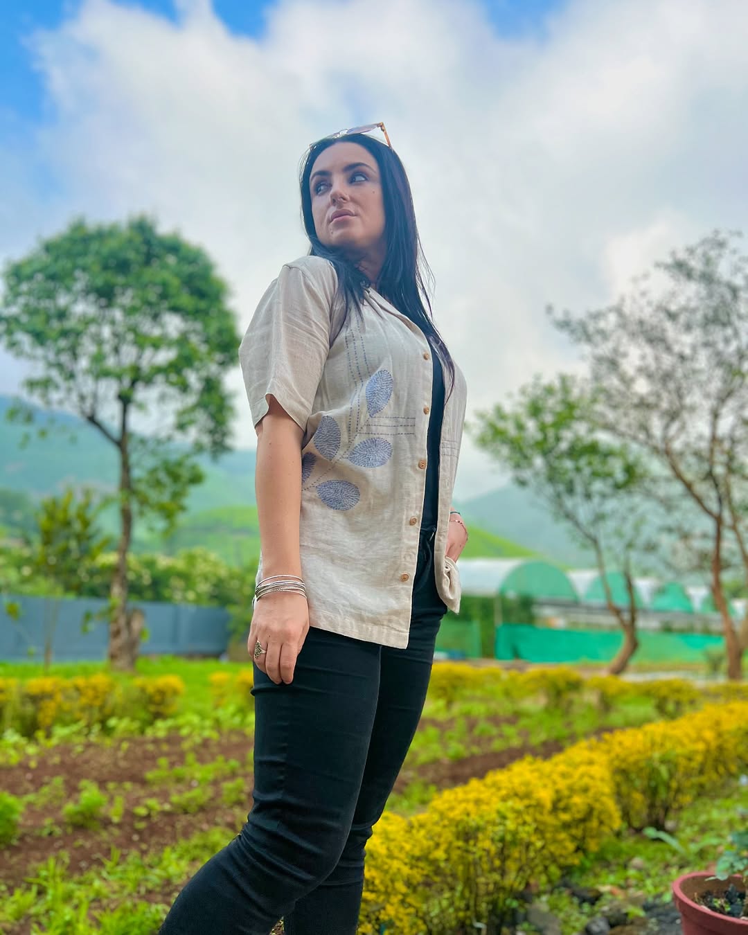 Designer embroidered shirt with Leaf Design