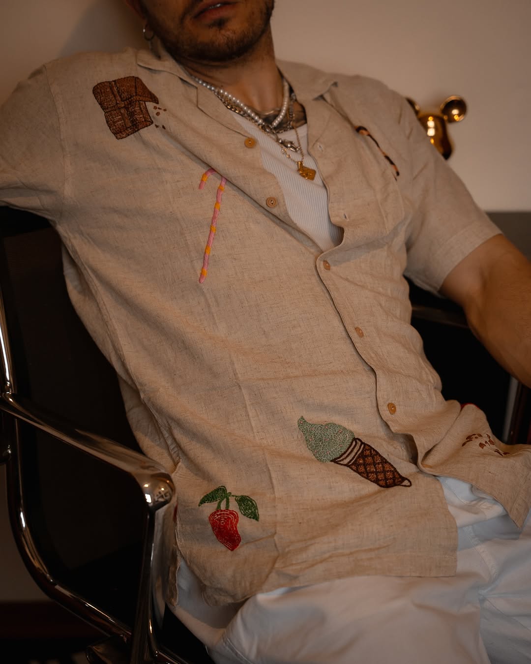 "Ice Cream Daydream" Hand Embroidered Shirt