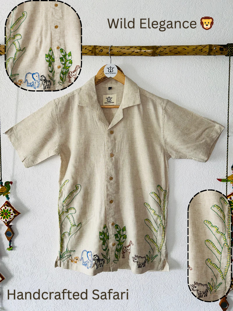 Hand Embroidered Shirt with Safari Design