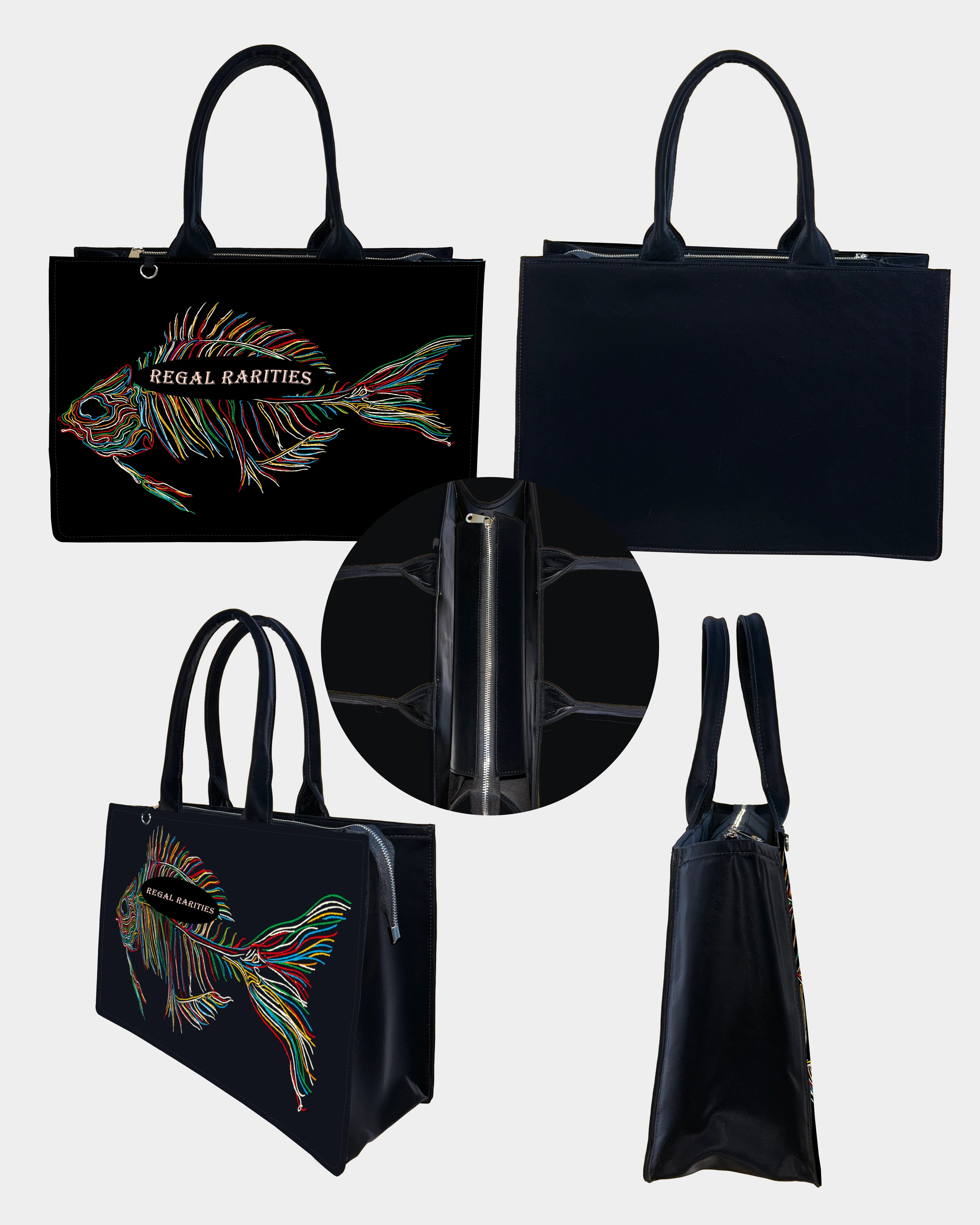 Colorful Fish Skeleton Customized Tote Bag – Artistic & Edgy Design
