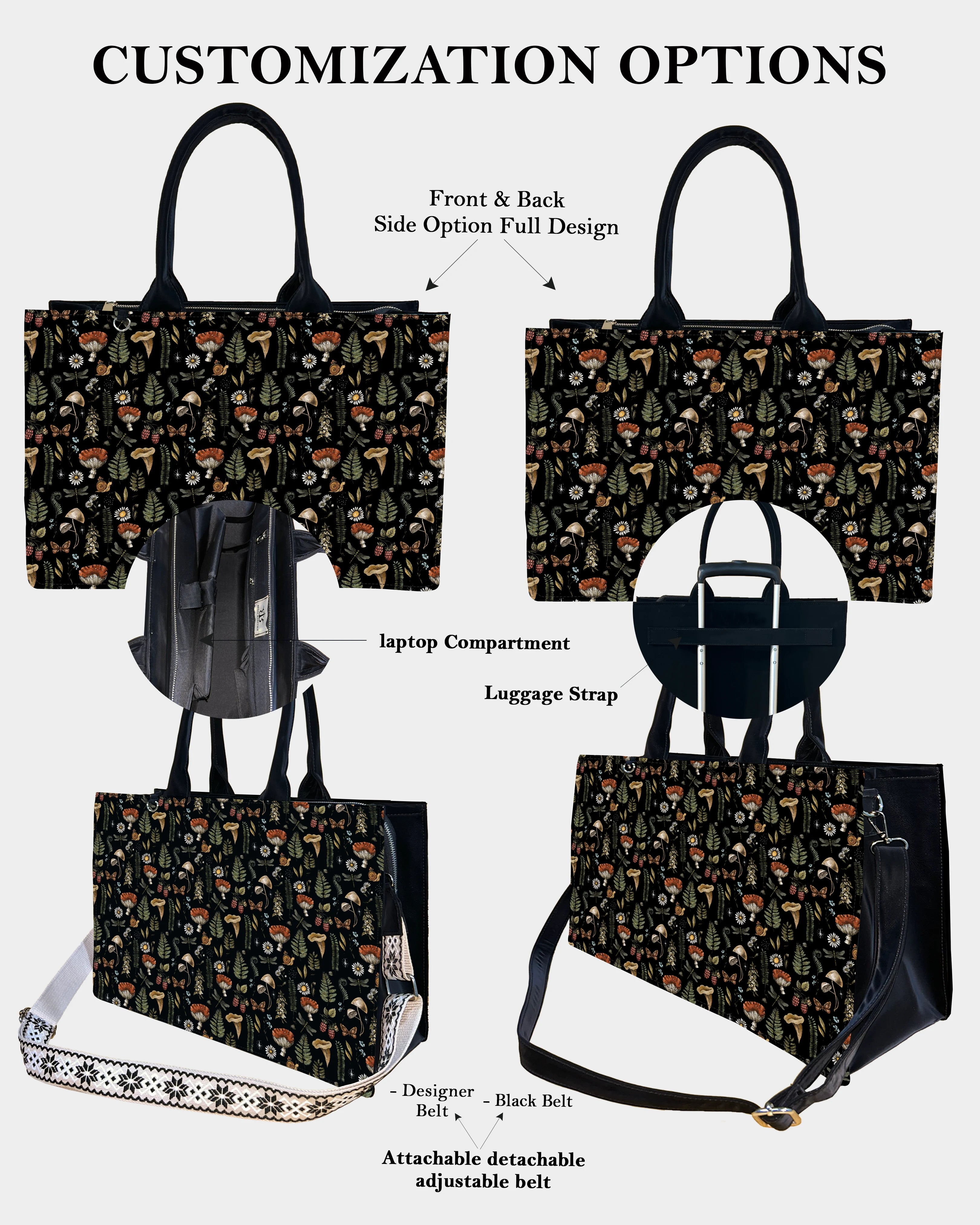 Mushroom Garden Designer Tote Bag – Vintage & Nature-Inspired
