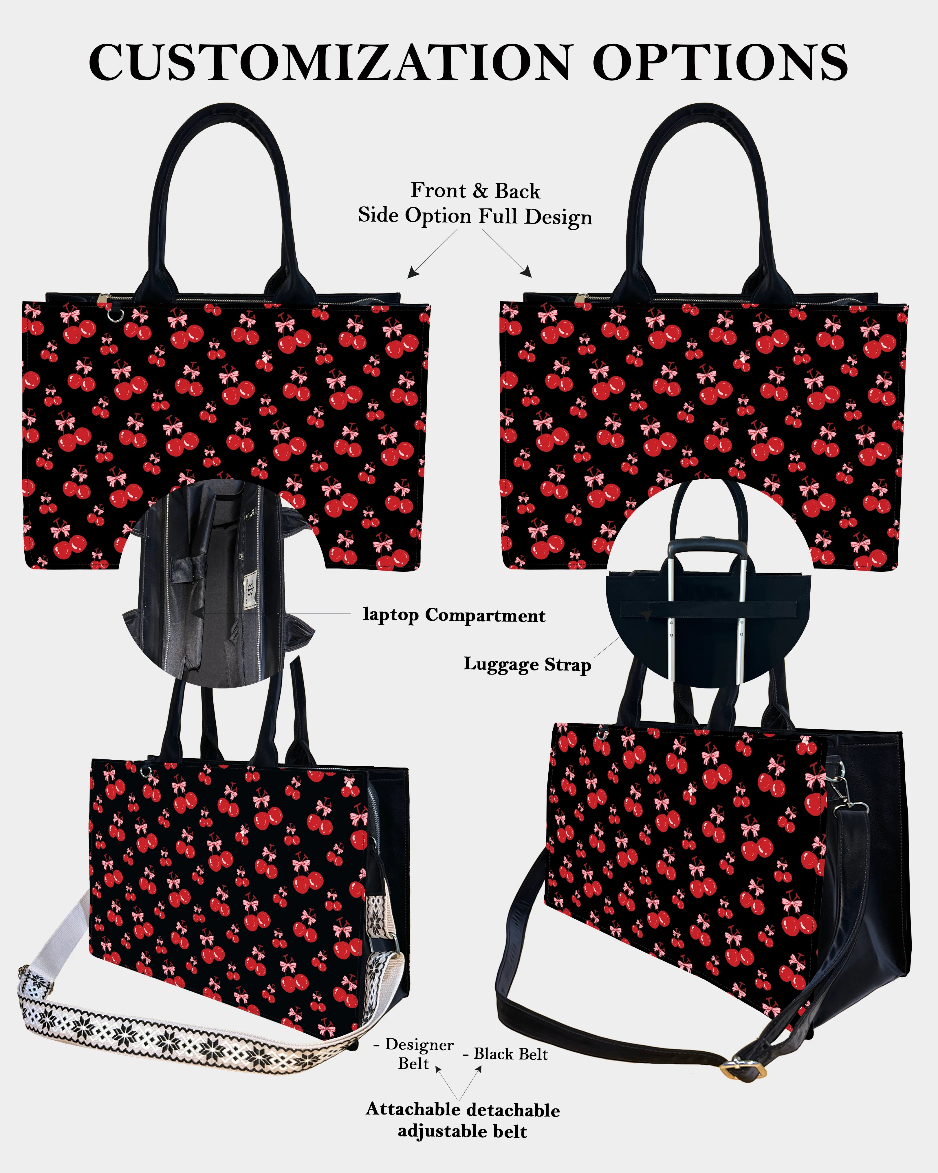 Cherry Love Bow Designer Tote Bag – Cute & Trendy Design