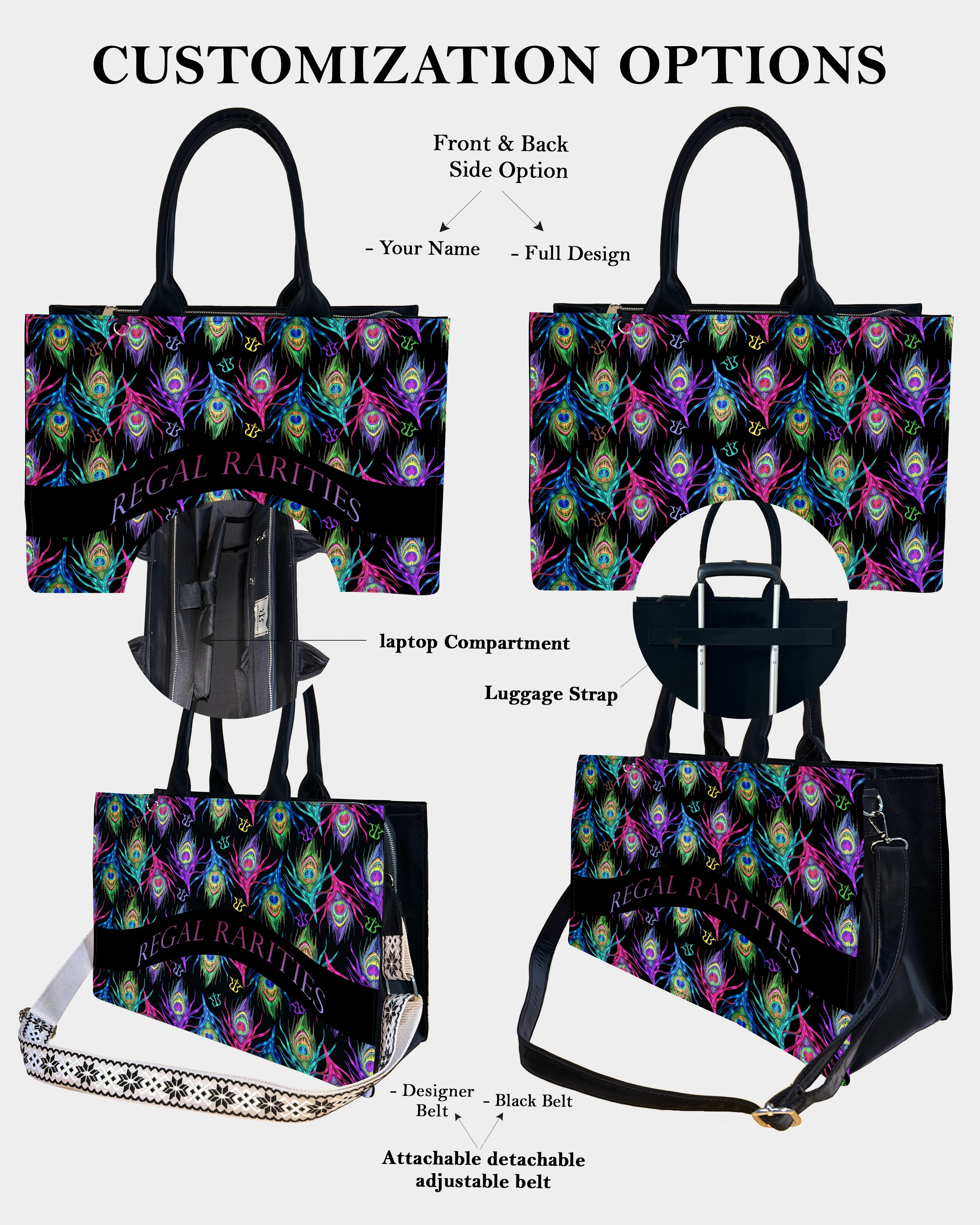 Ethnic Peacock Feather Customized Tote Bag – Elegant Festival Look