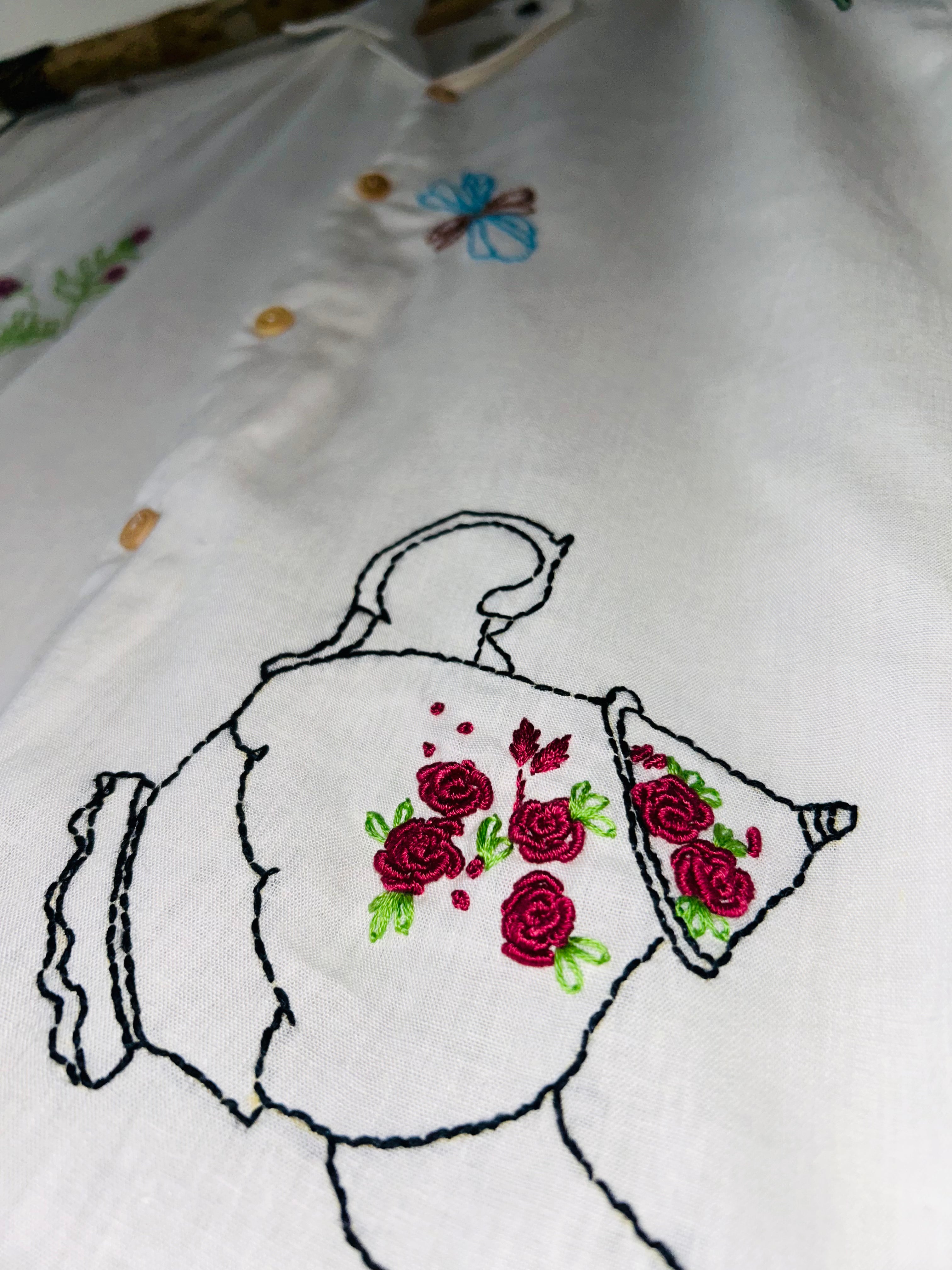 Hand Embroidered Shirt with Morning Nature Design
