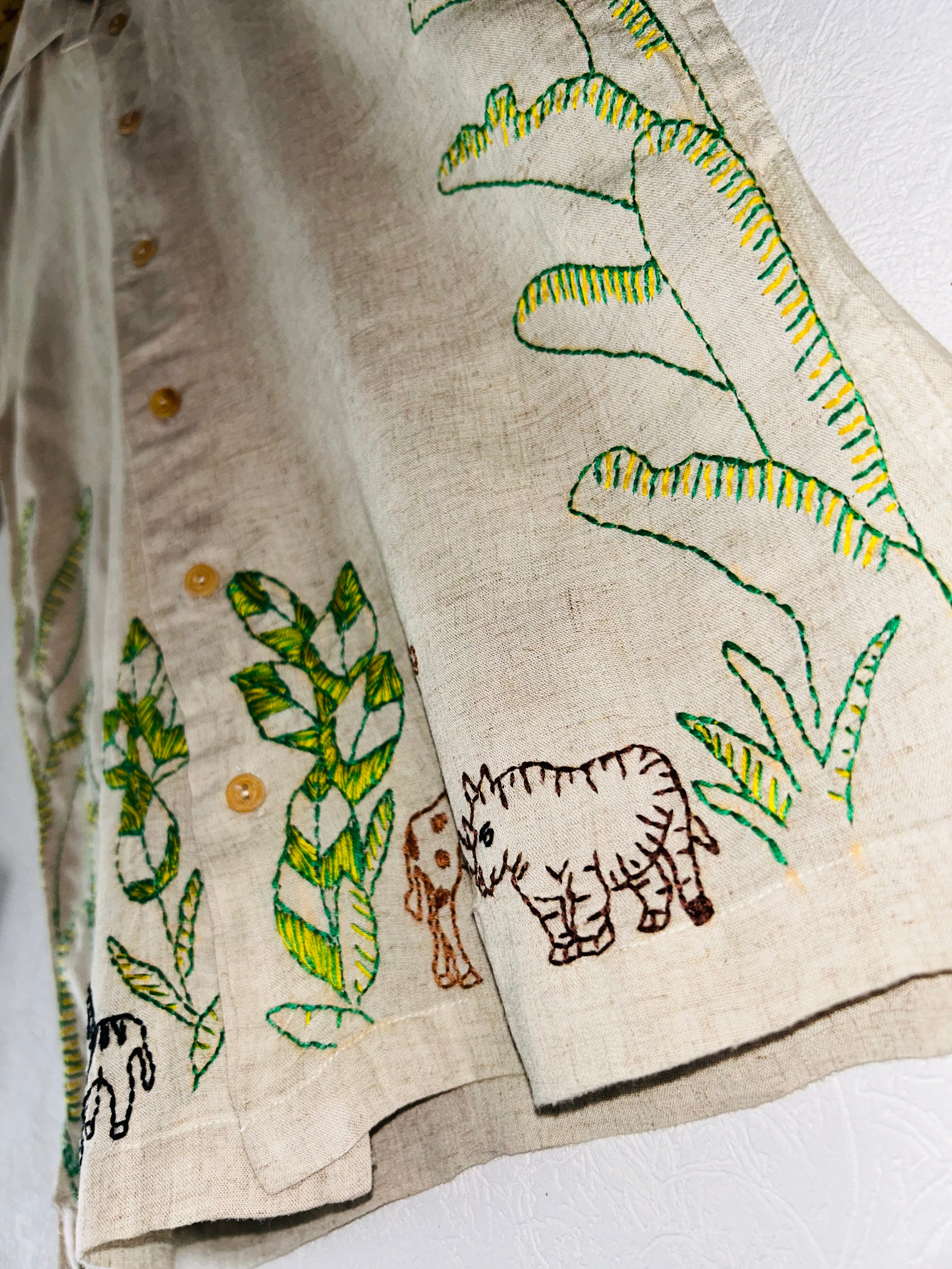 Hand Embroidered Shirt with Safari Design