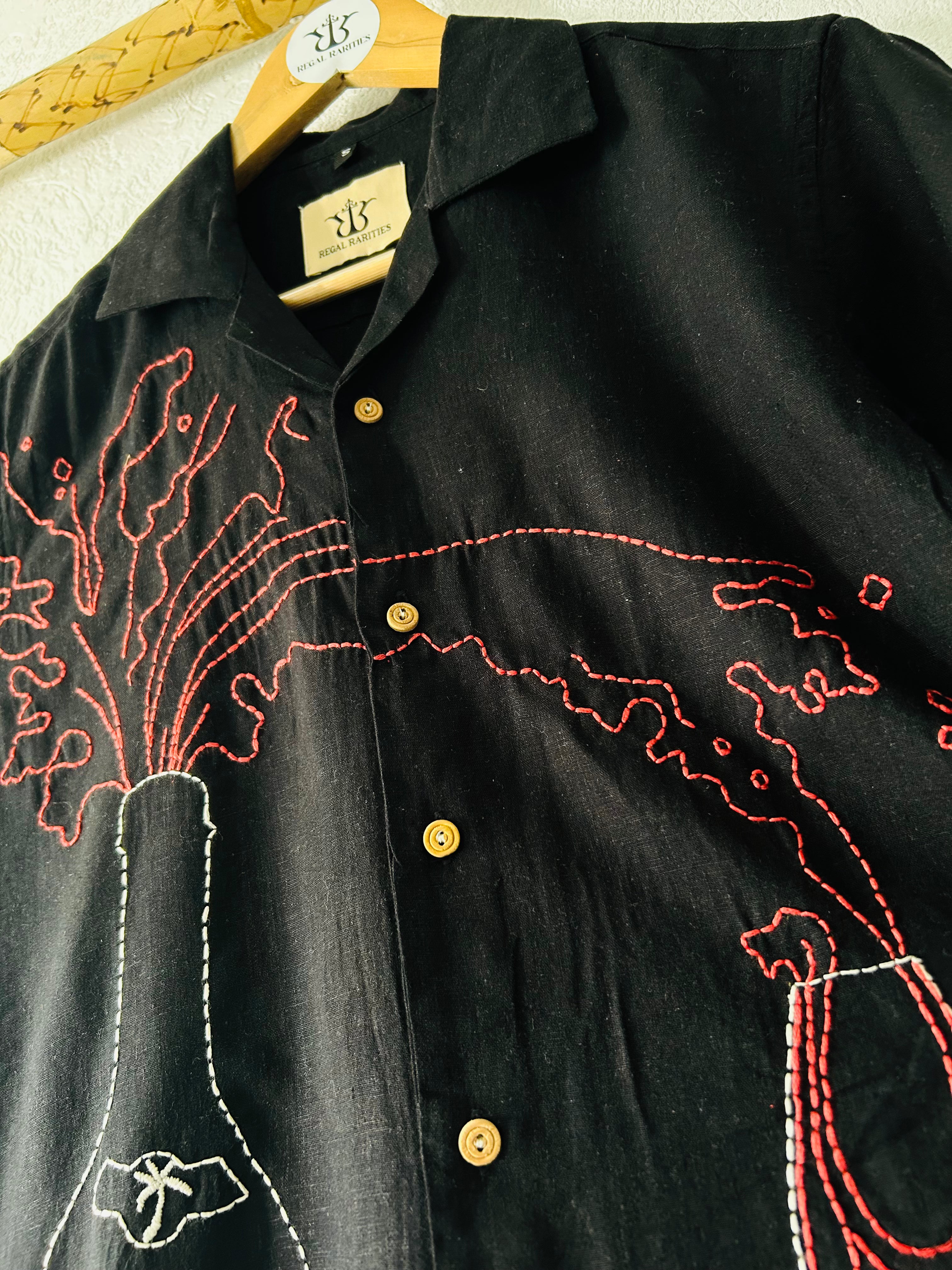 Hand Embroidered Shirt with Champagne Celebration Design