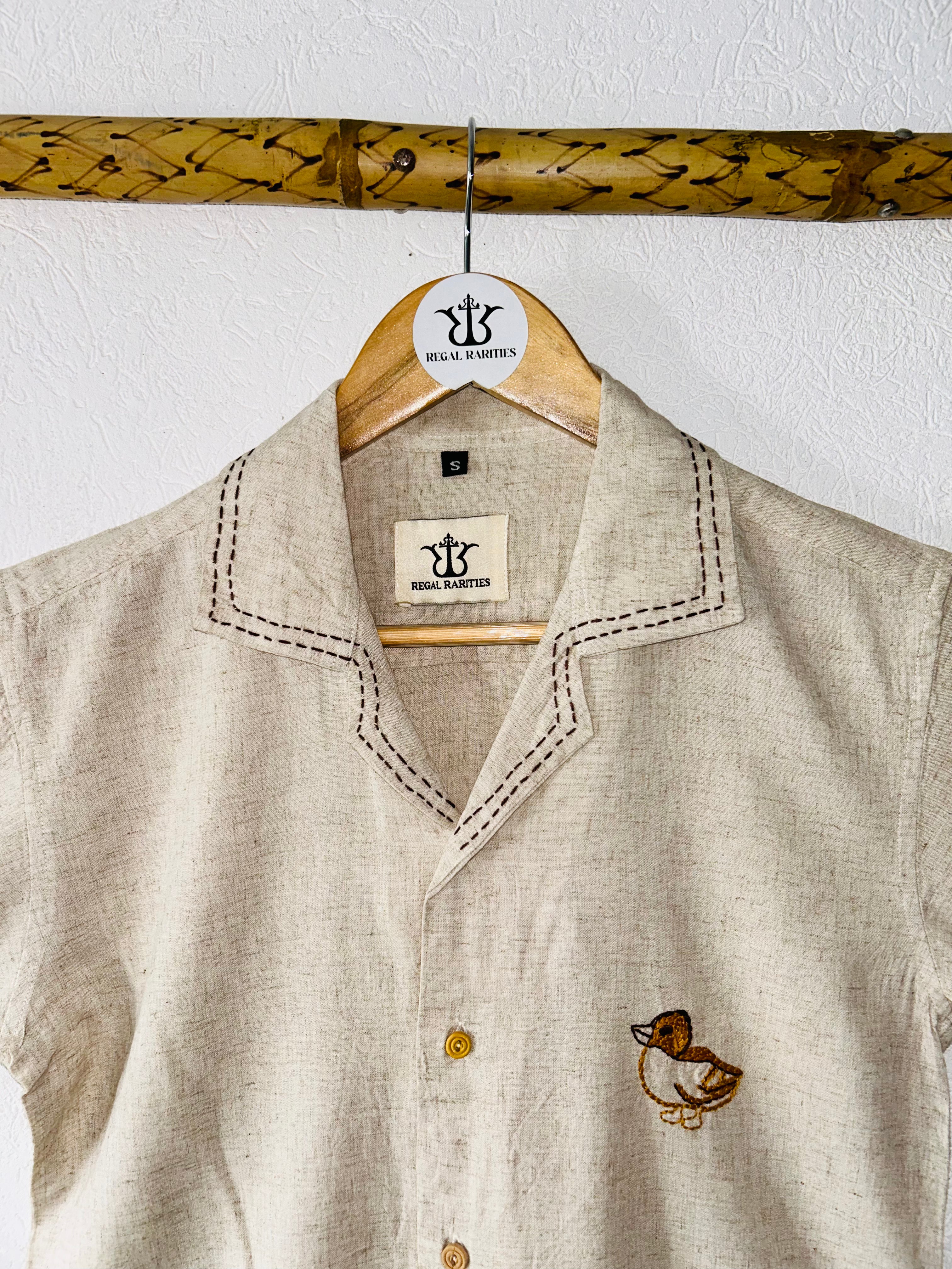 Hand Embroidered Shirt with Ducks on Parade Design