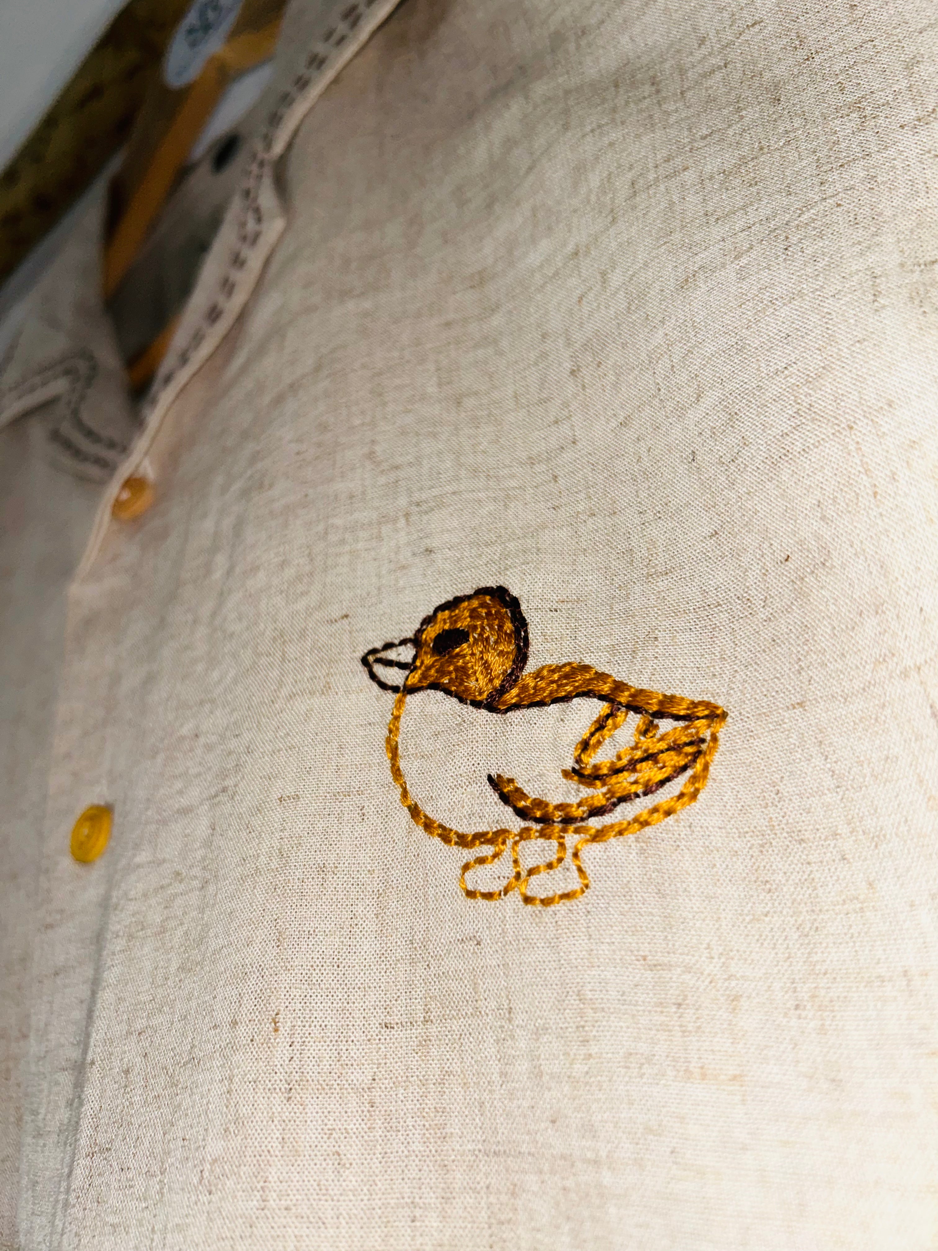 Hand Embroidered Shirt with Ducks on Parade Design
