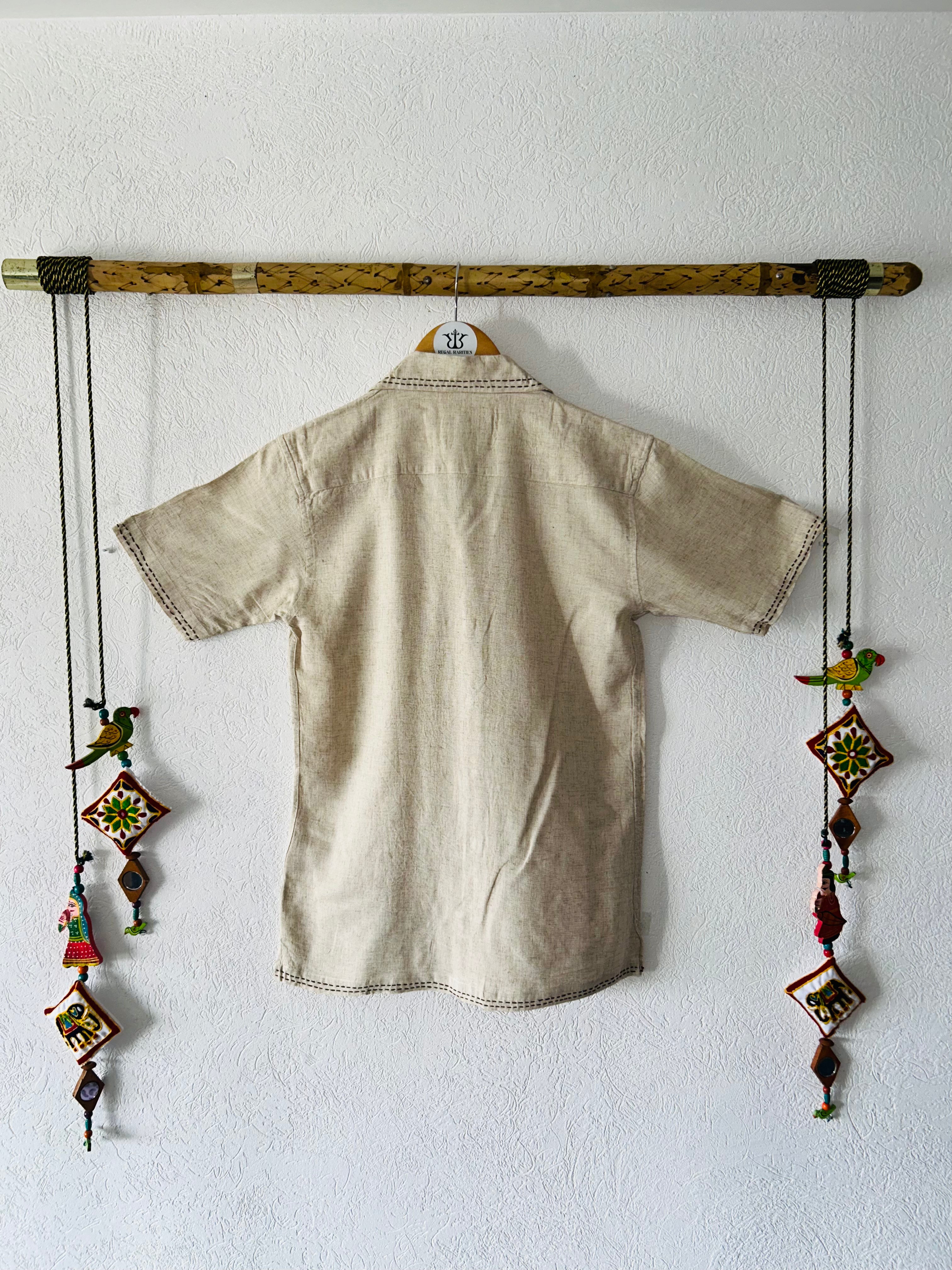Hand Embroidered Shirt with Ducks on Parade Design