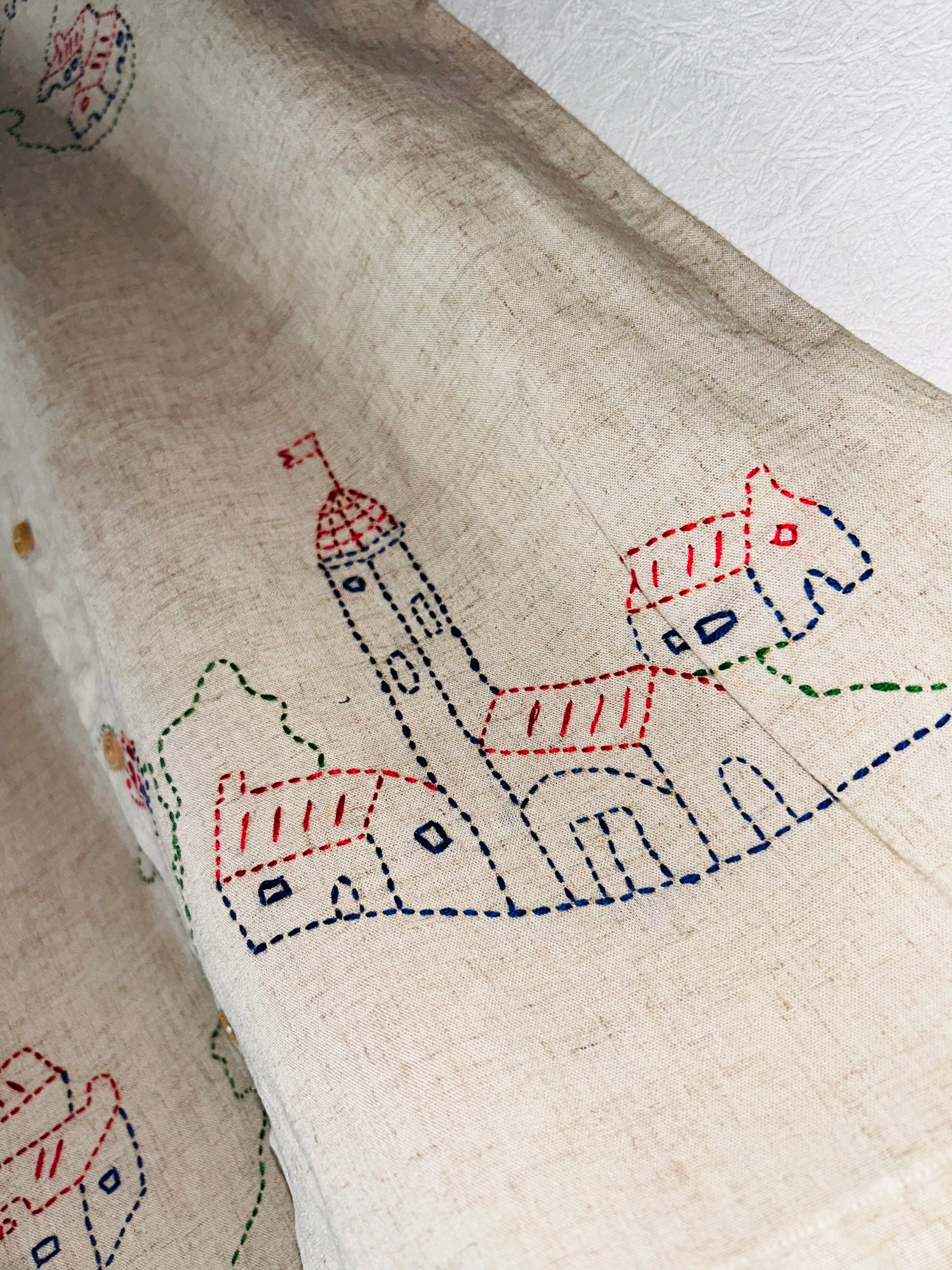 Hand Embroidered Shirt with Village Vista Design