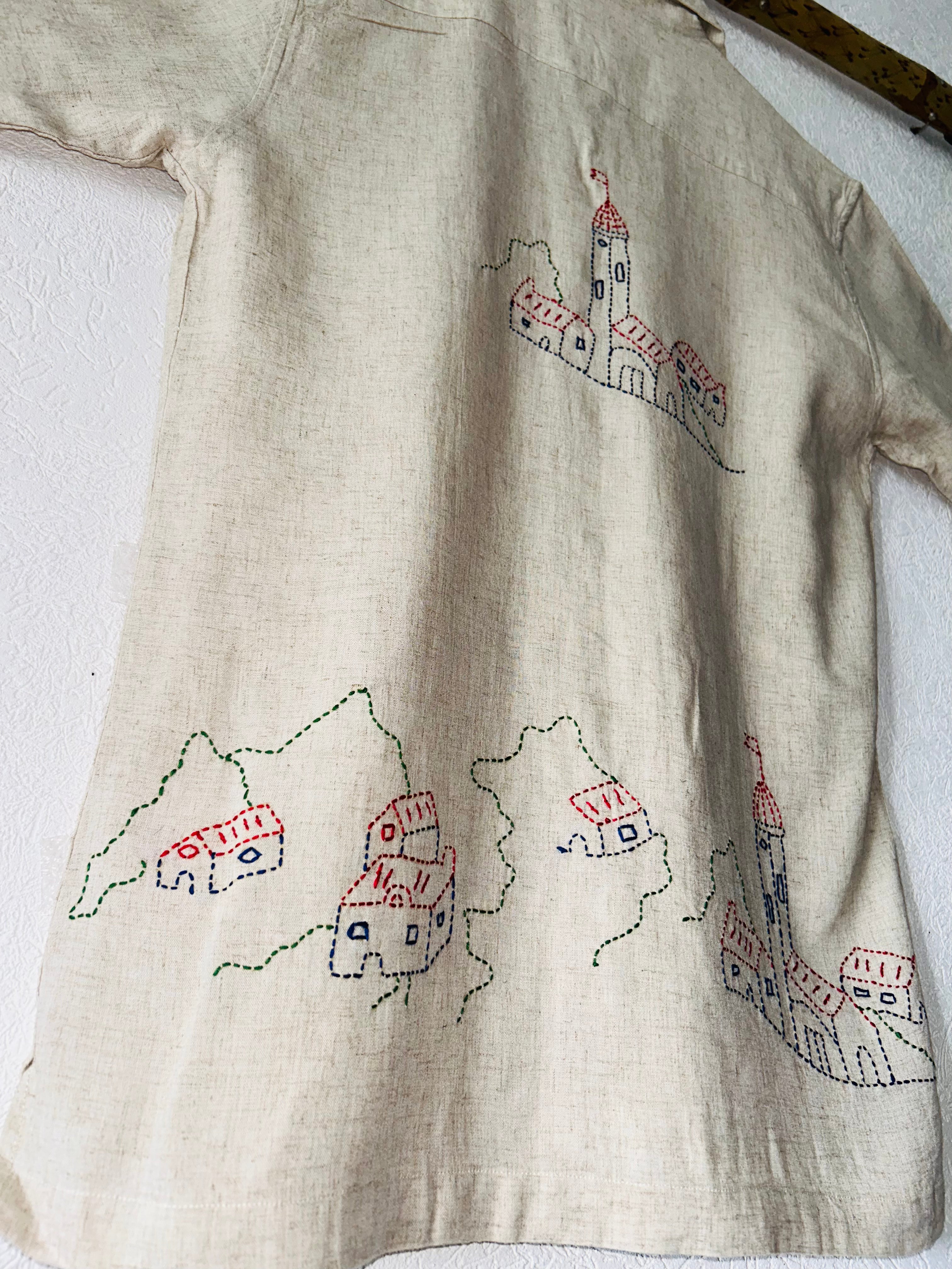 Hand Embroidered Shirt with Village Vista Design