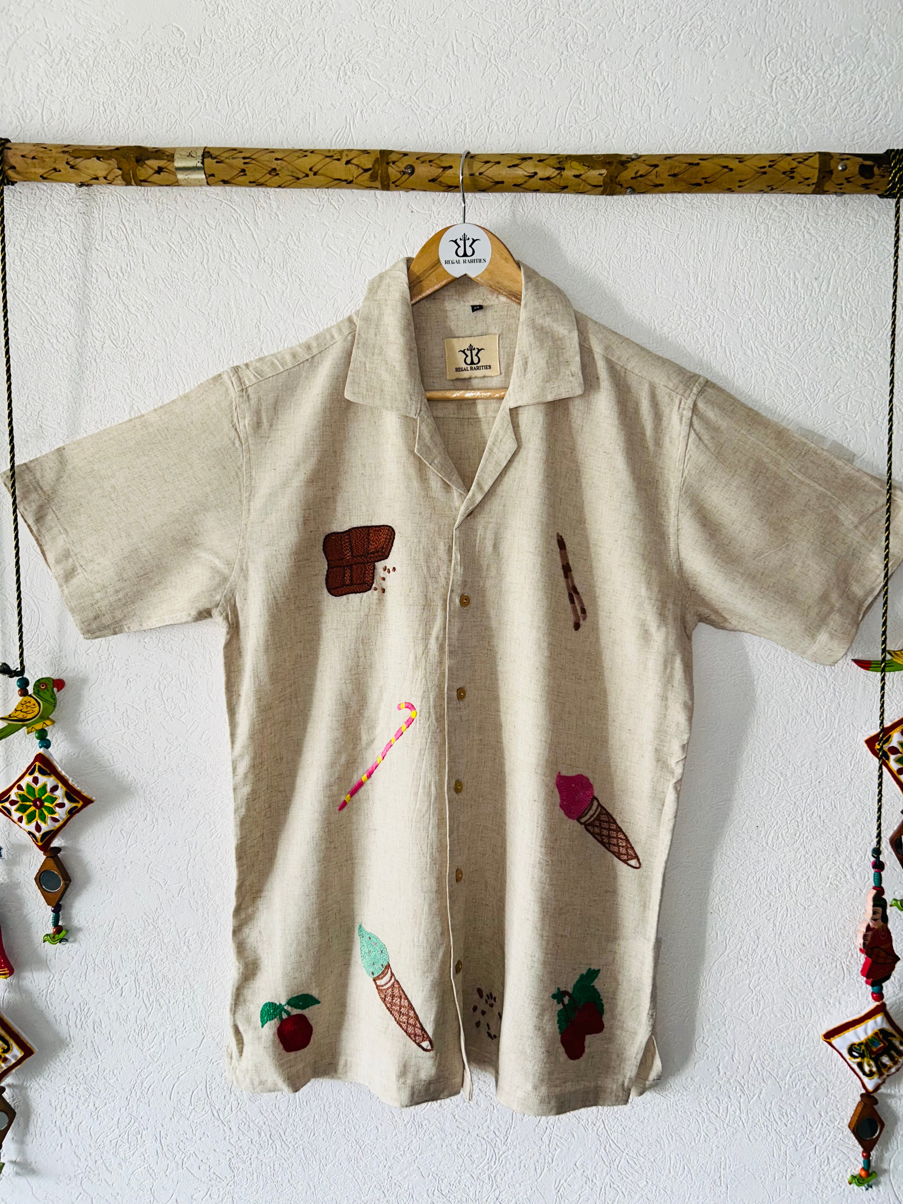 "Ice Cream Daydream" Hand Embroidered Shirt