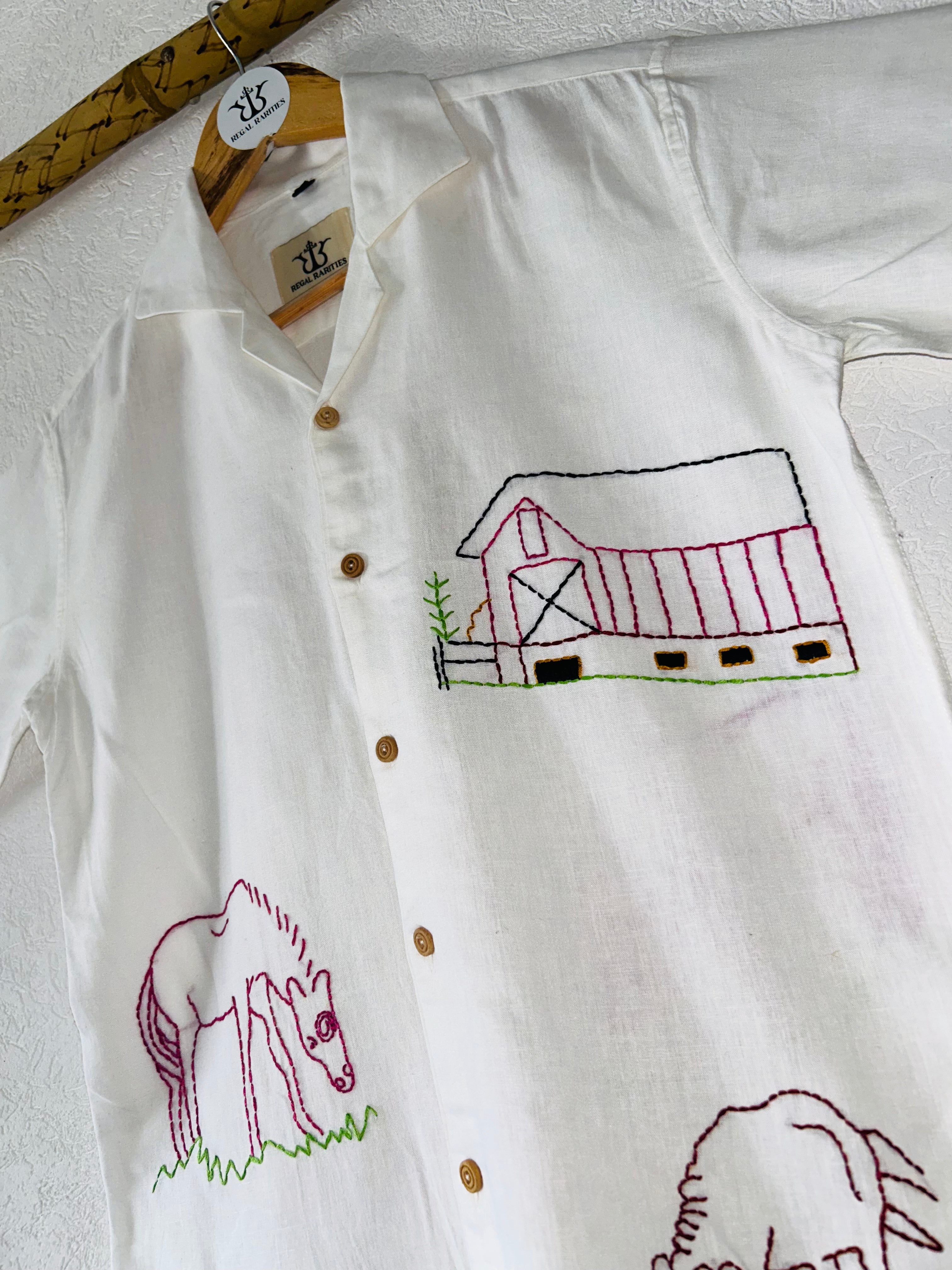 Hand Embroidered Shirt with Pastoral Simplicity Design