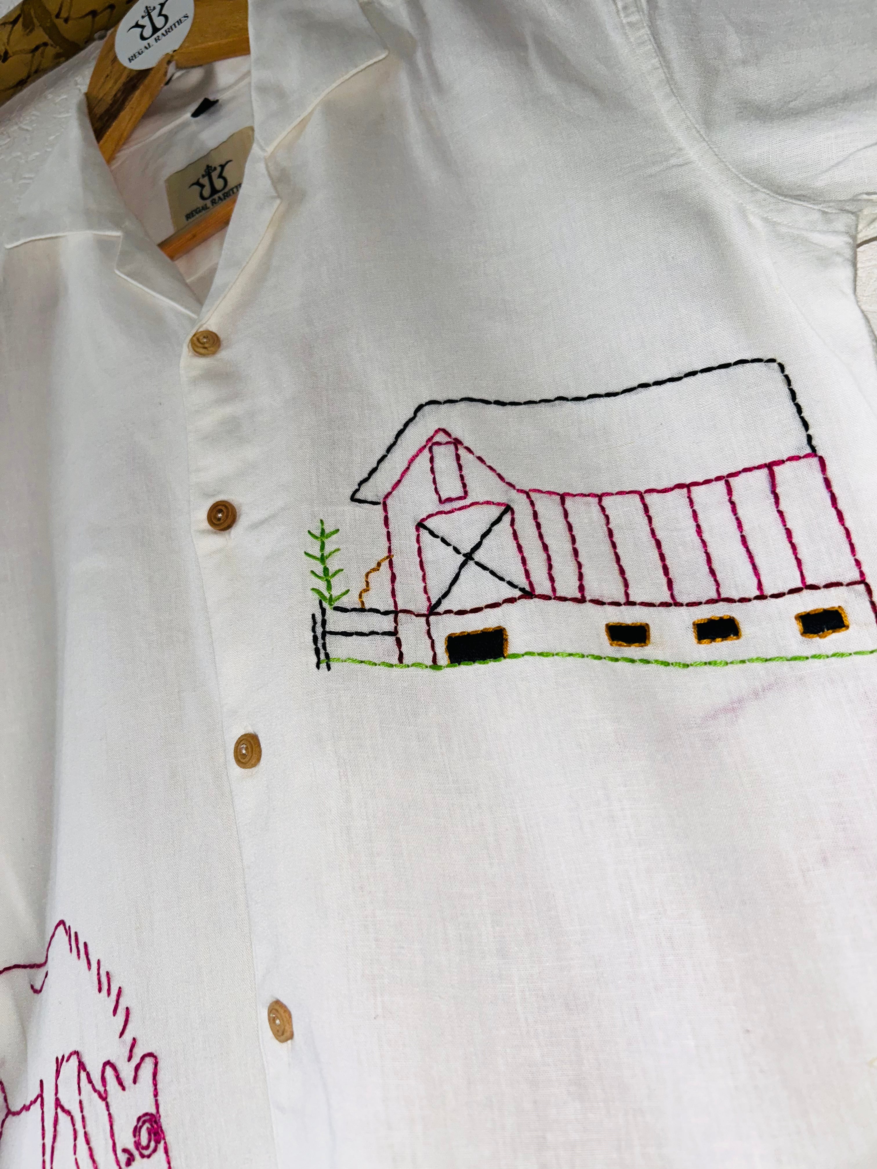 white embroidered shirt for women's design with Pastoral Simplicity