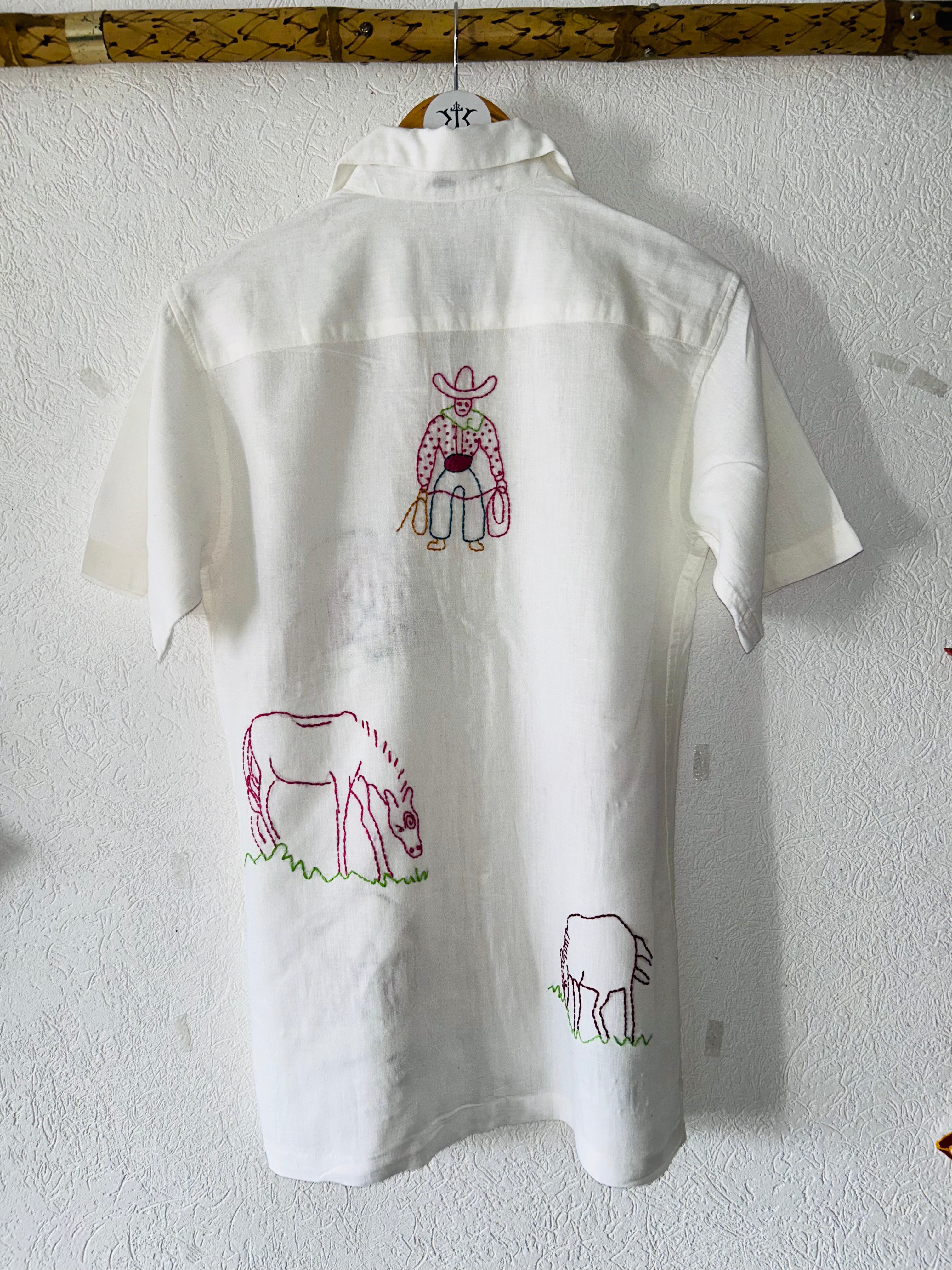 white embroidered shirt for women's design with Pastoral Simplicity