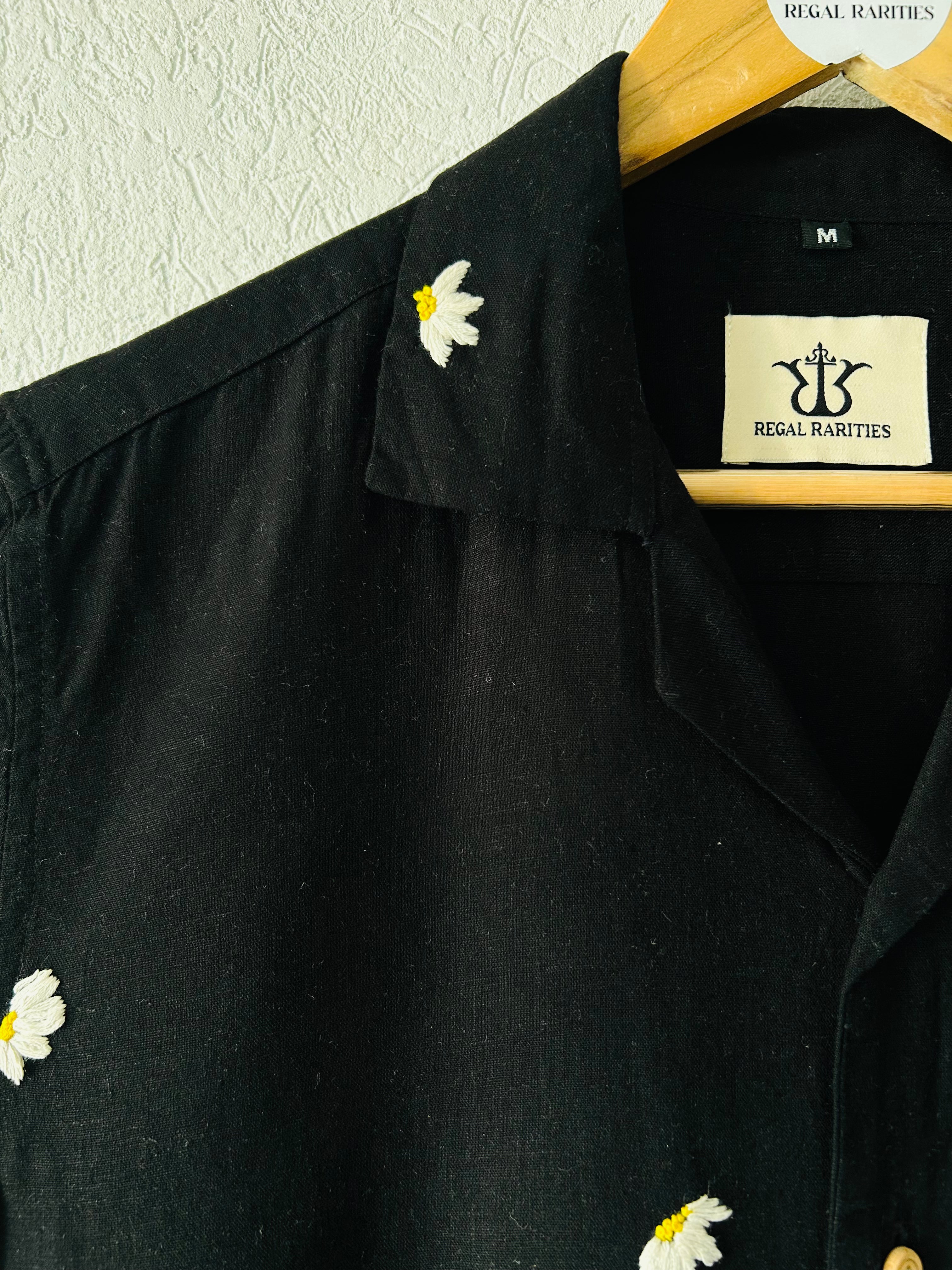 Hand Embroidered Shirt with Plant Bees Design