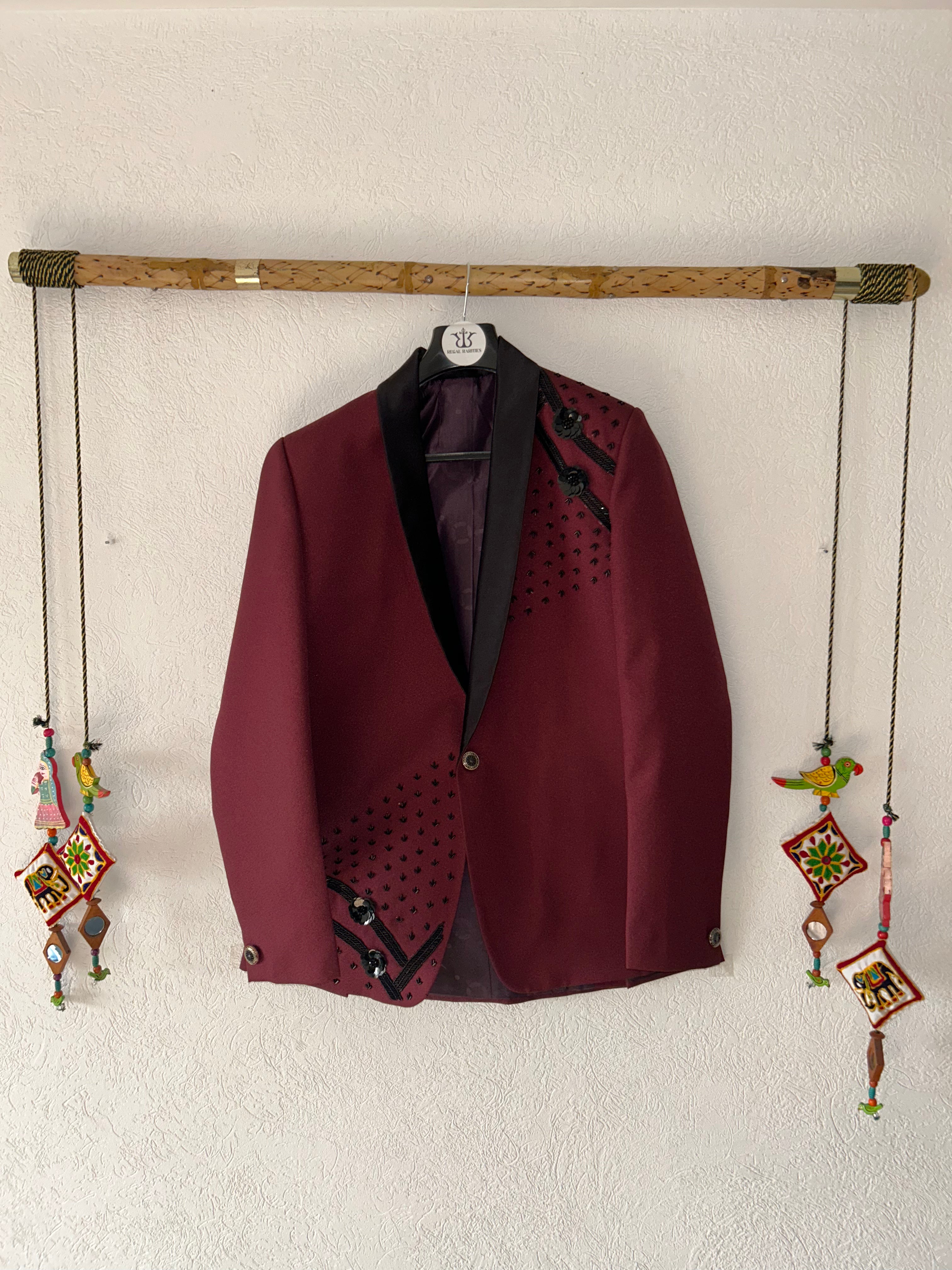 Le Vintage Merlot – Hand Embroidered Heritage Blazer