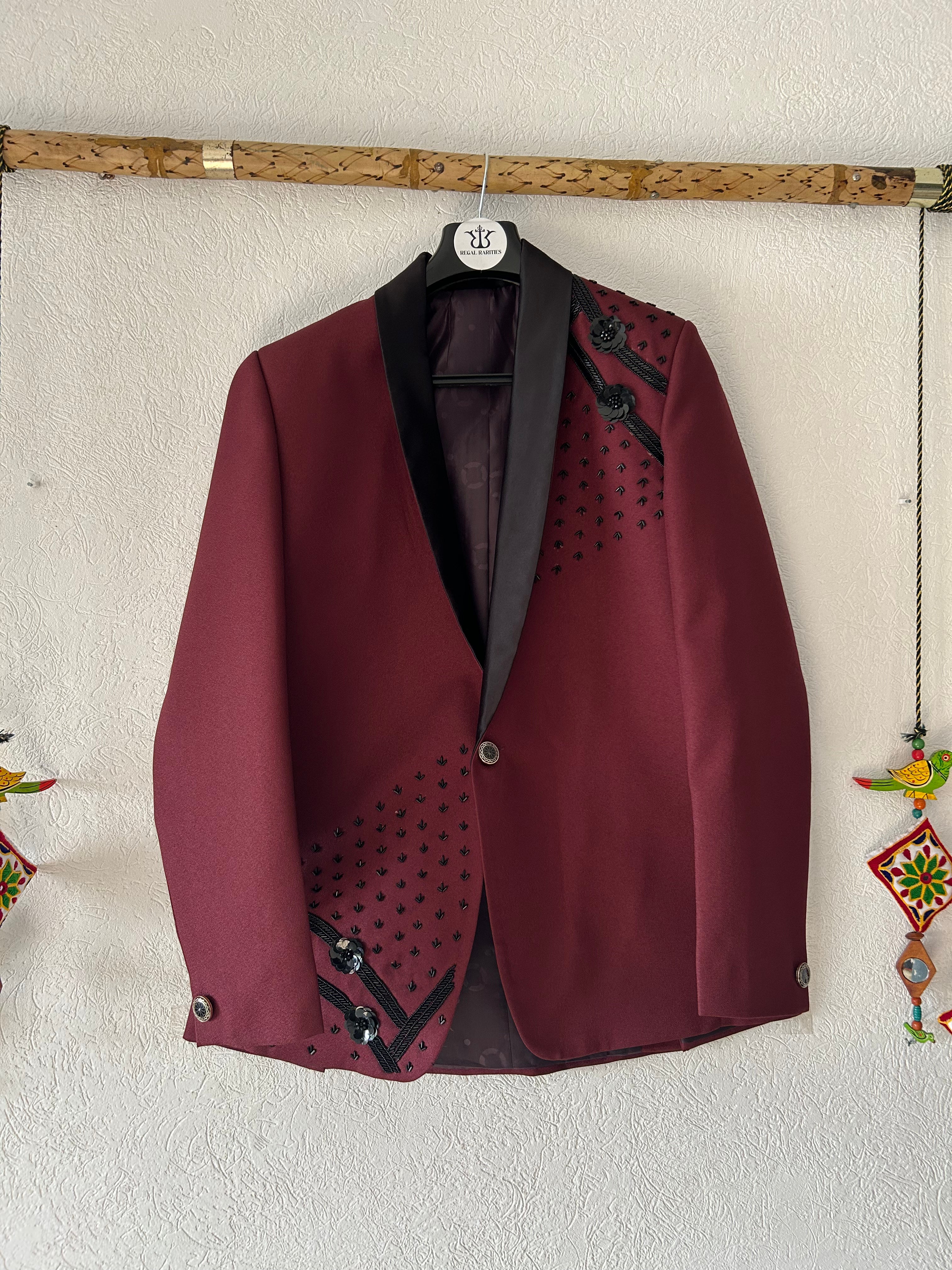 Le Vintage Merlot – Hand Embroidered Heritage Blazer