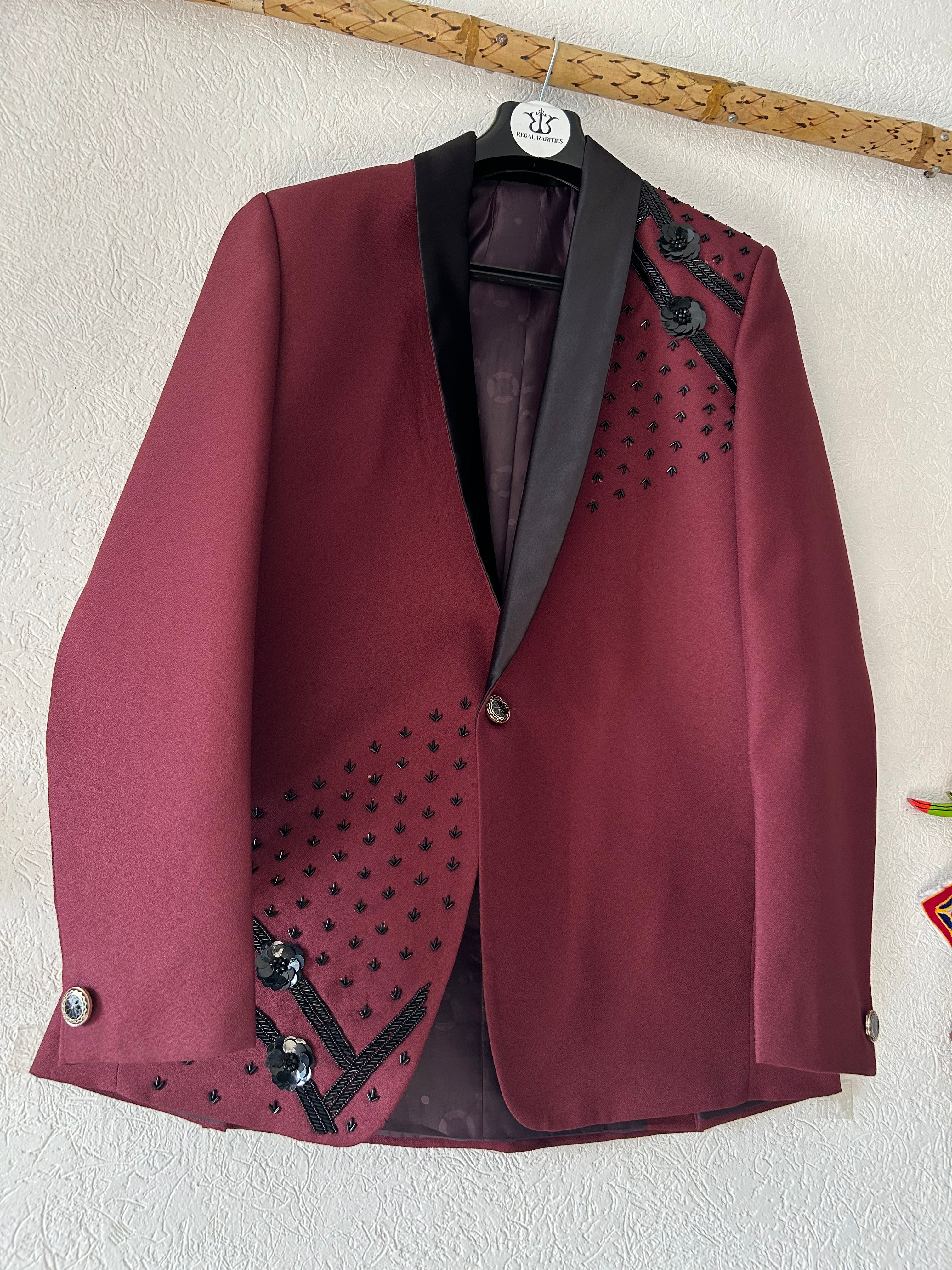 Le Vintage Merlot – Hand Embroidered Heritage Blazer