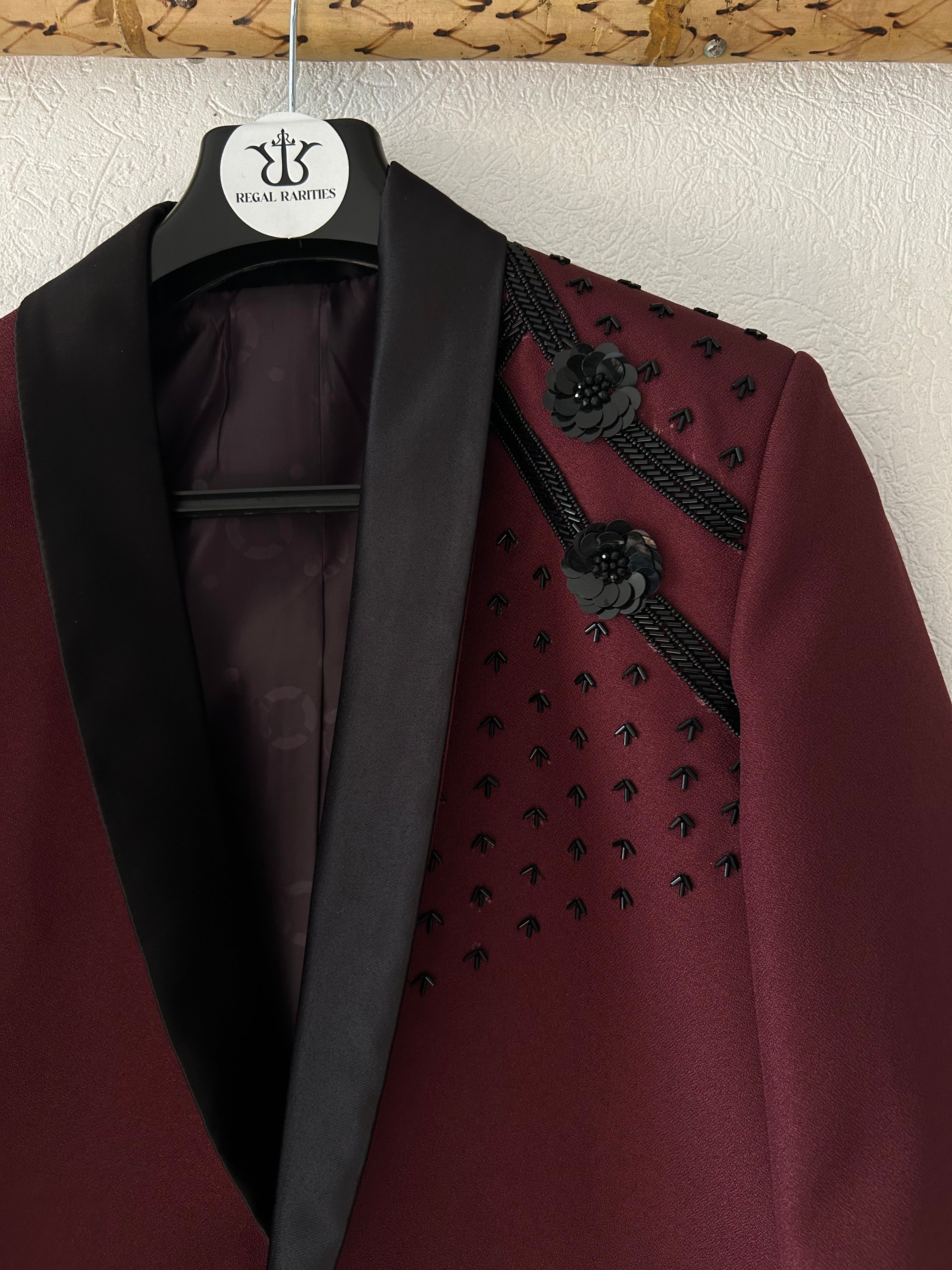Le Vintage Merlot – Hand Embroidered Heritage Blazer