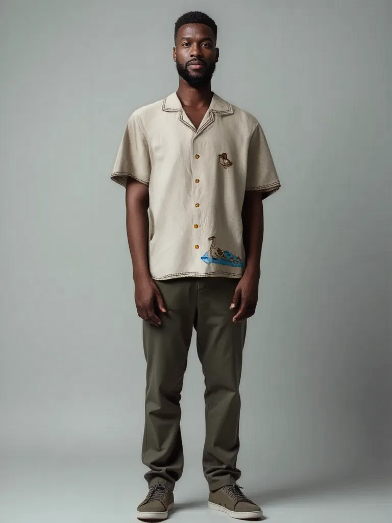 Hand Embroidered Shirt with Ducks on Parade Design