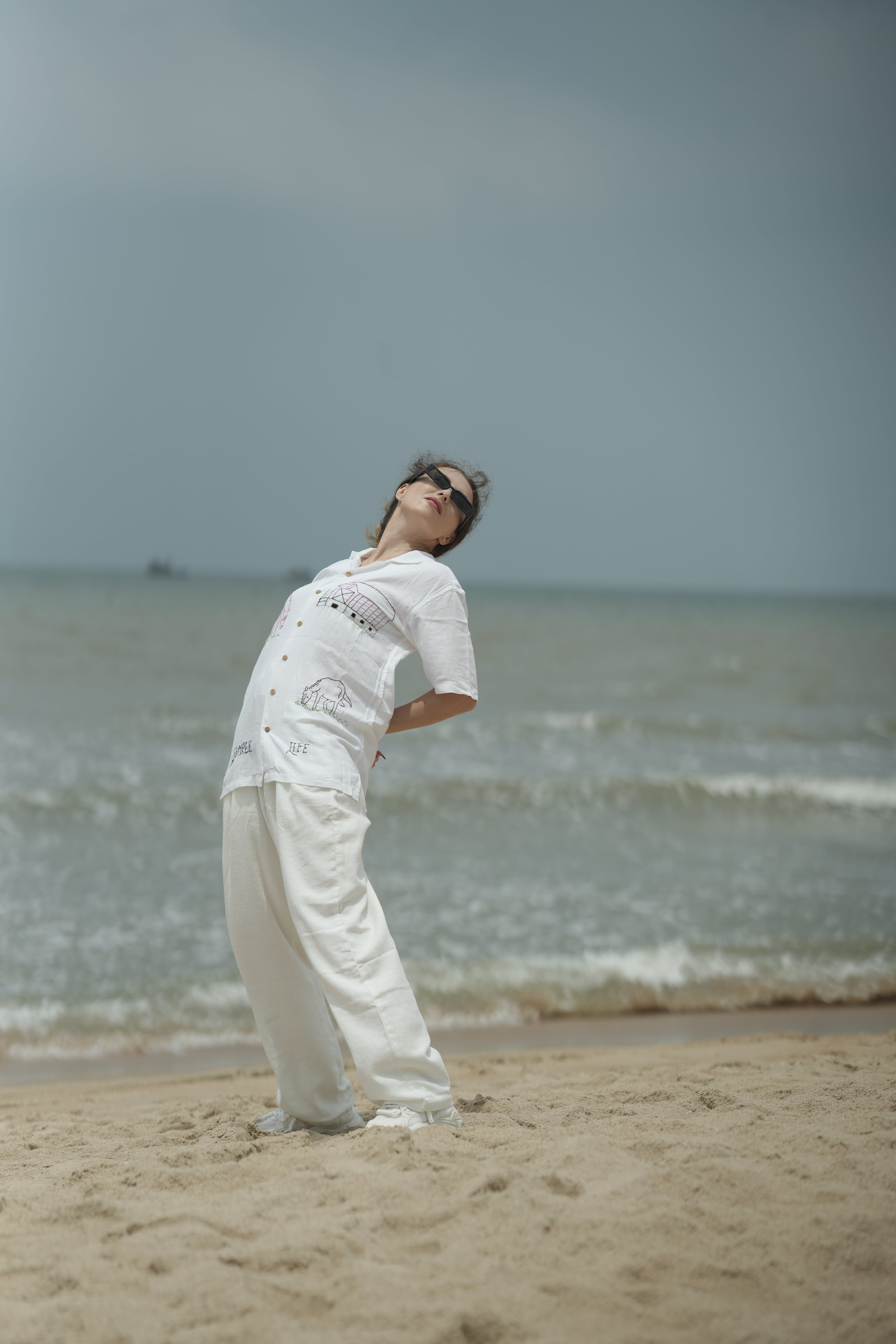 white embroidered shirt for women's design with Pastoral Simplicity