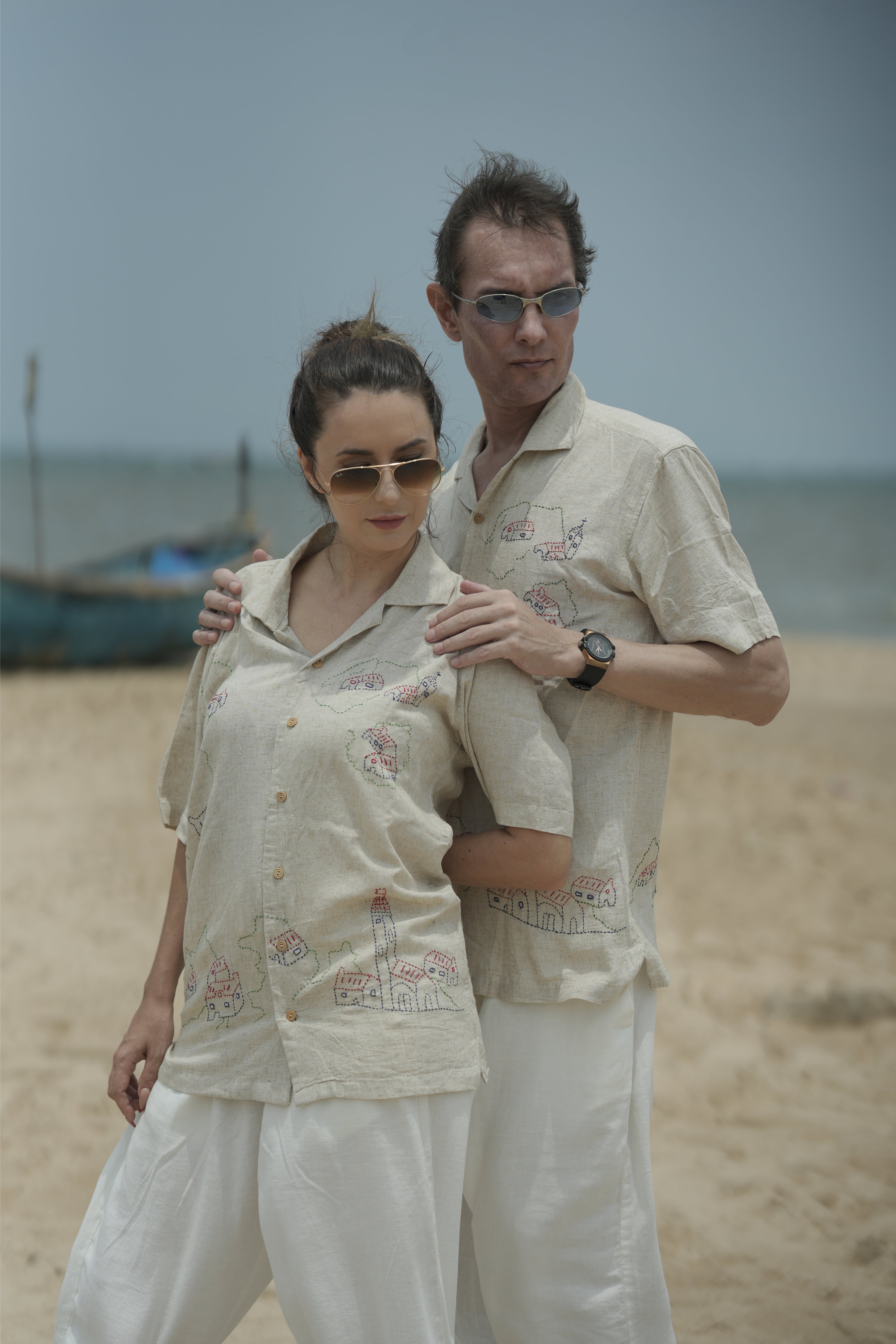 Hand Embroidered Shirt with Village Vista Design