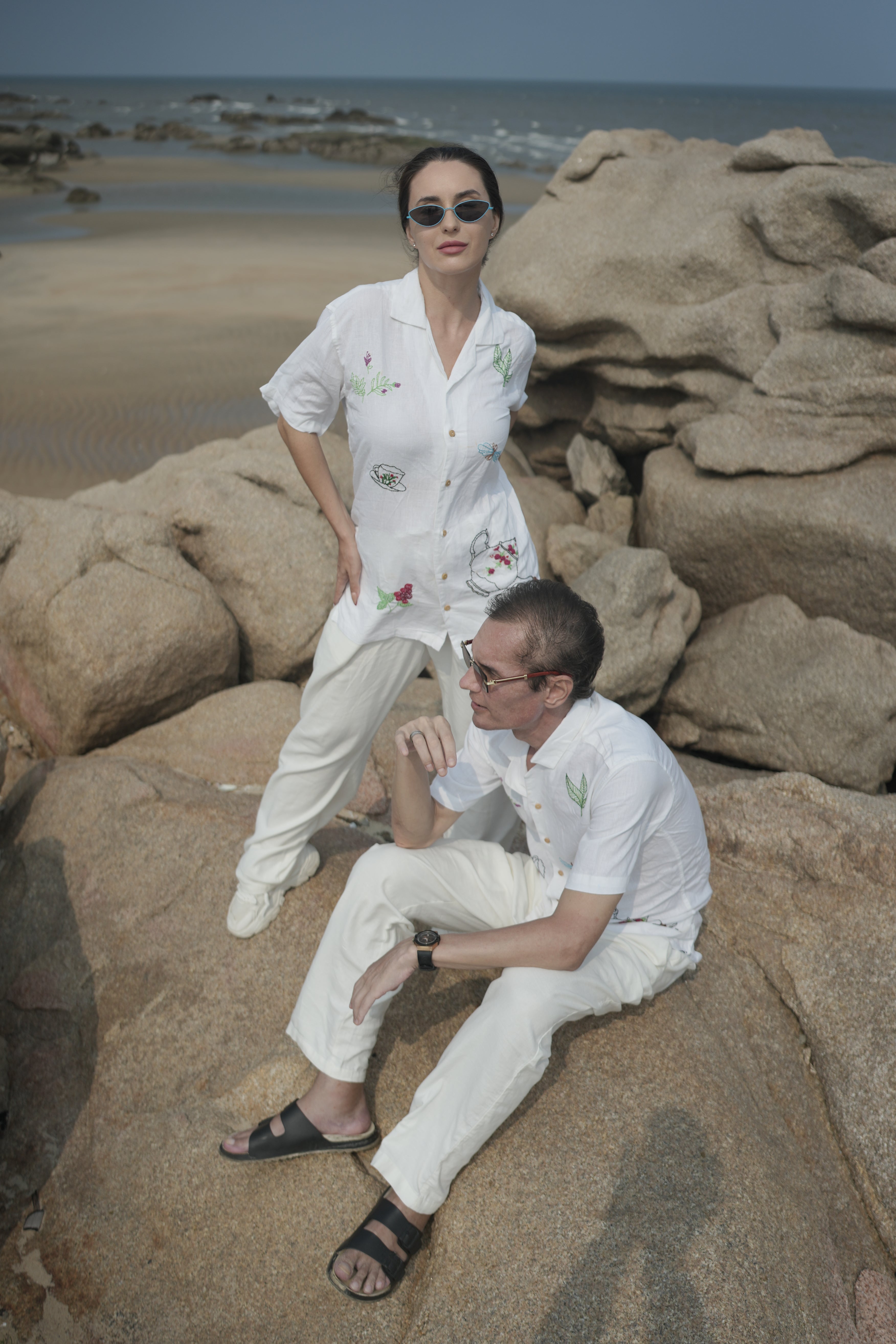 Hand Embroidered Shirt with Morning Nature Design