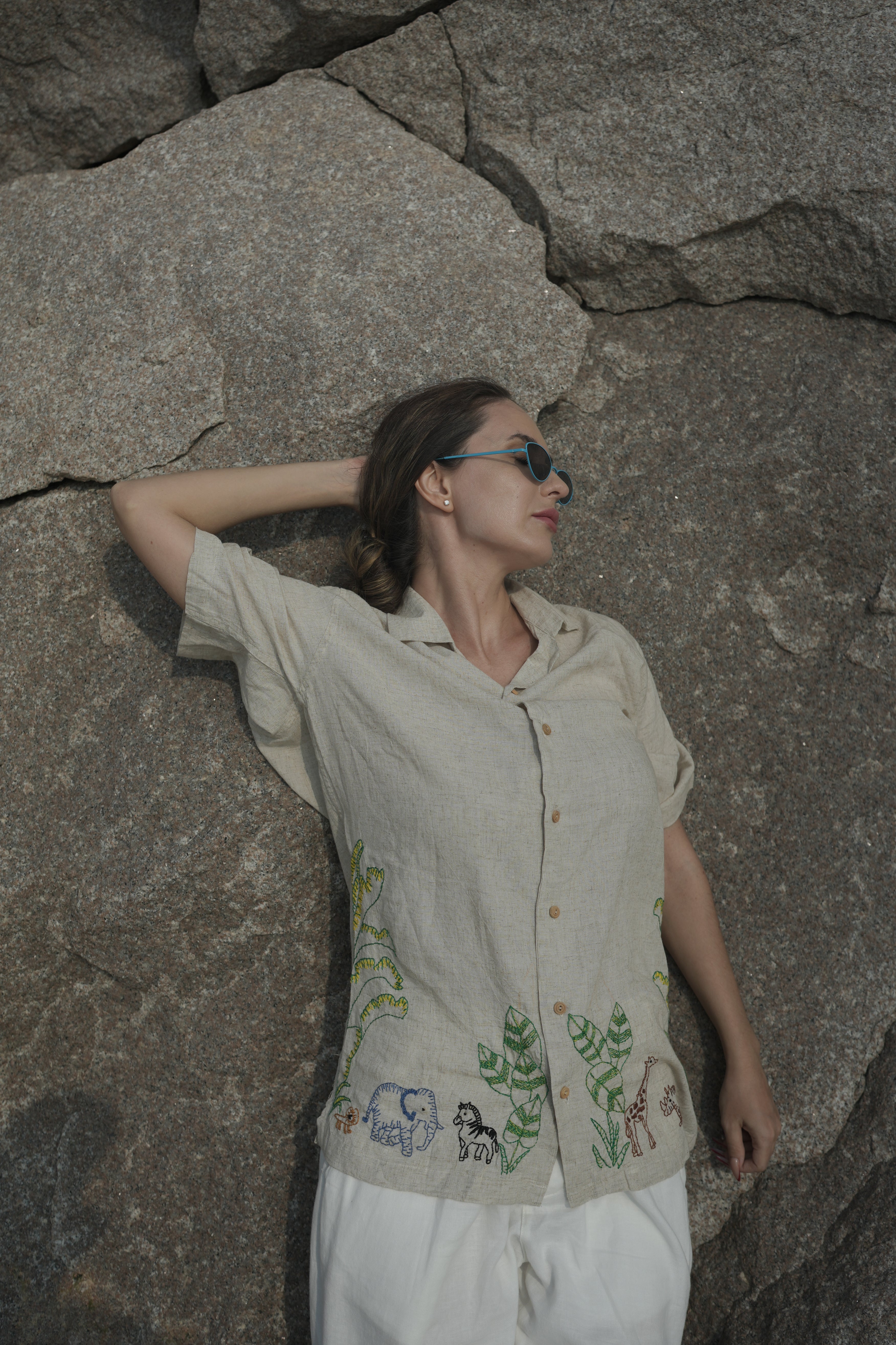 Hand Embroidered Shirt with Safari Design