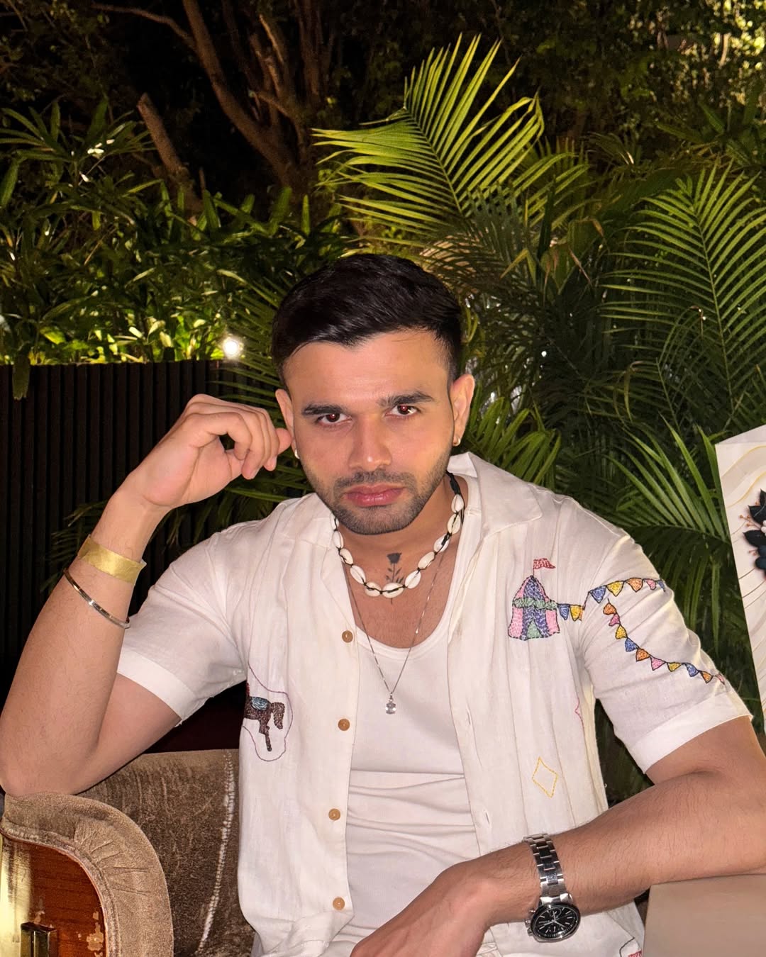 white embroidered shirt with Festive Fairground Design