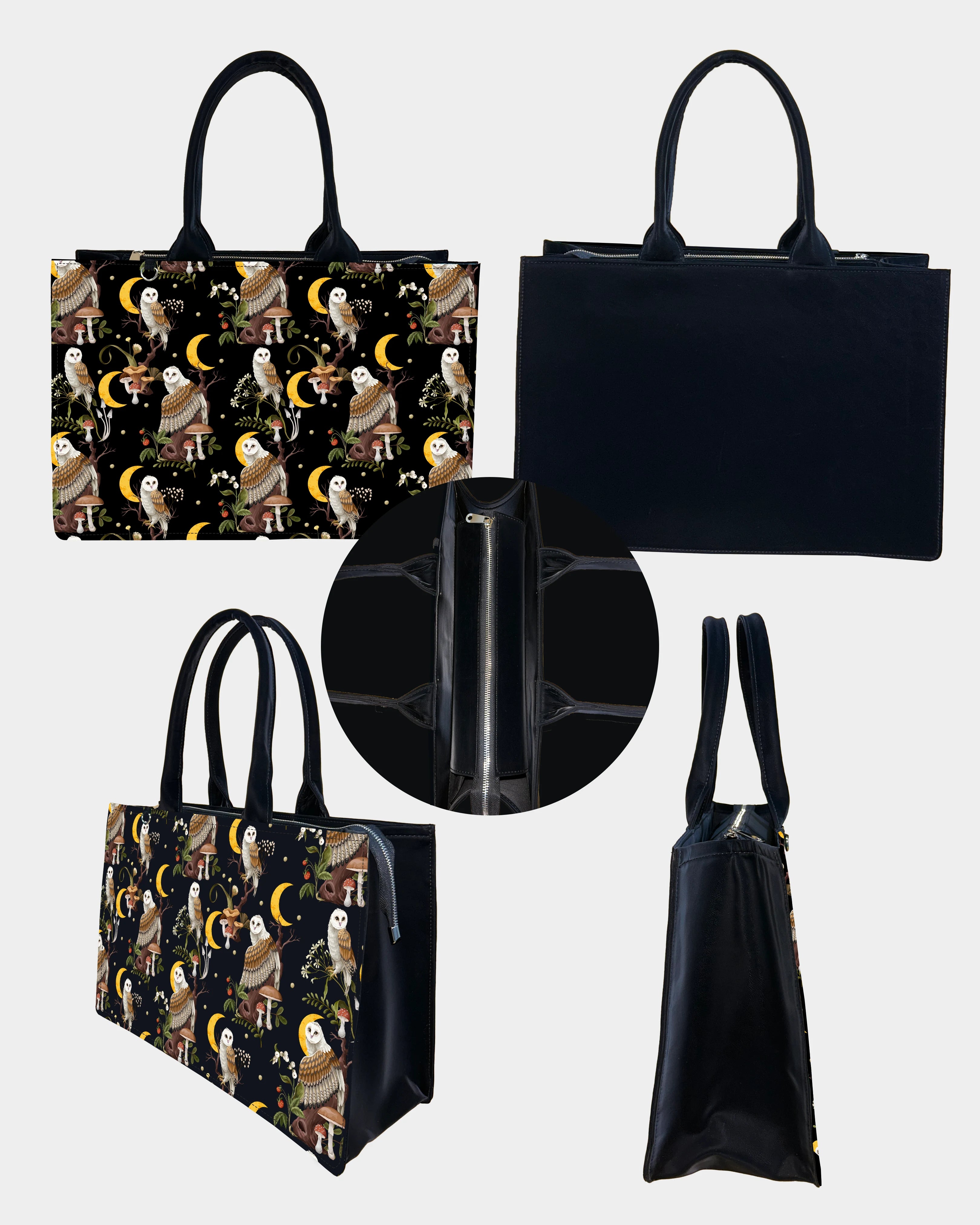 Celestial Owl & Mushroom Designer Tote Bag – Dreamy Woodland Whimsy
