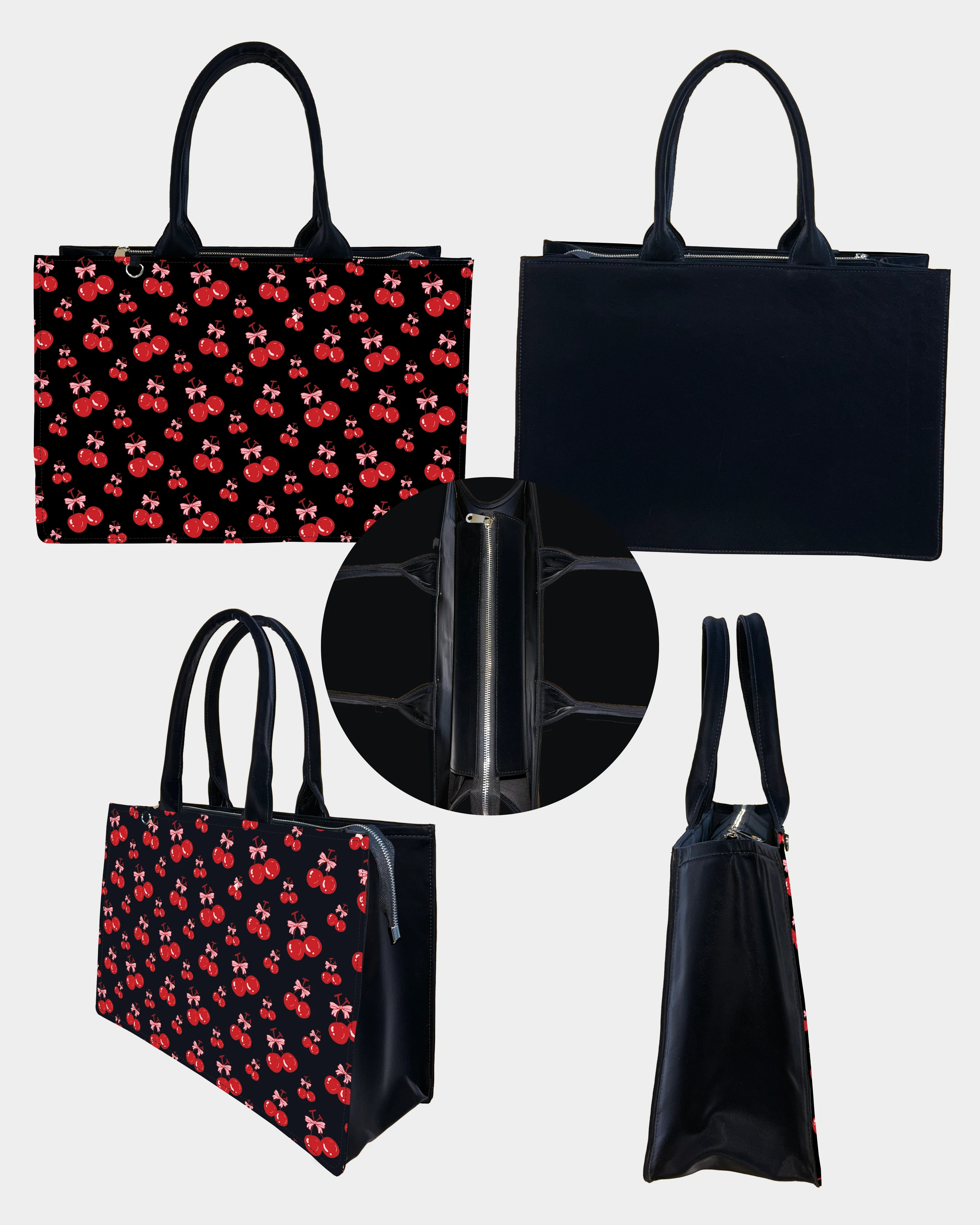 Cherry Love Bow Designer Tote Bag – Cute & Trendy Design