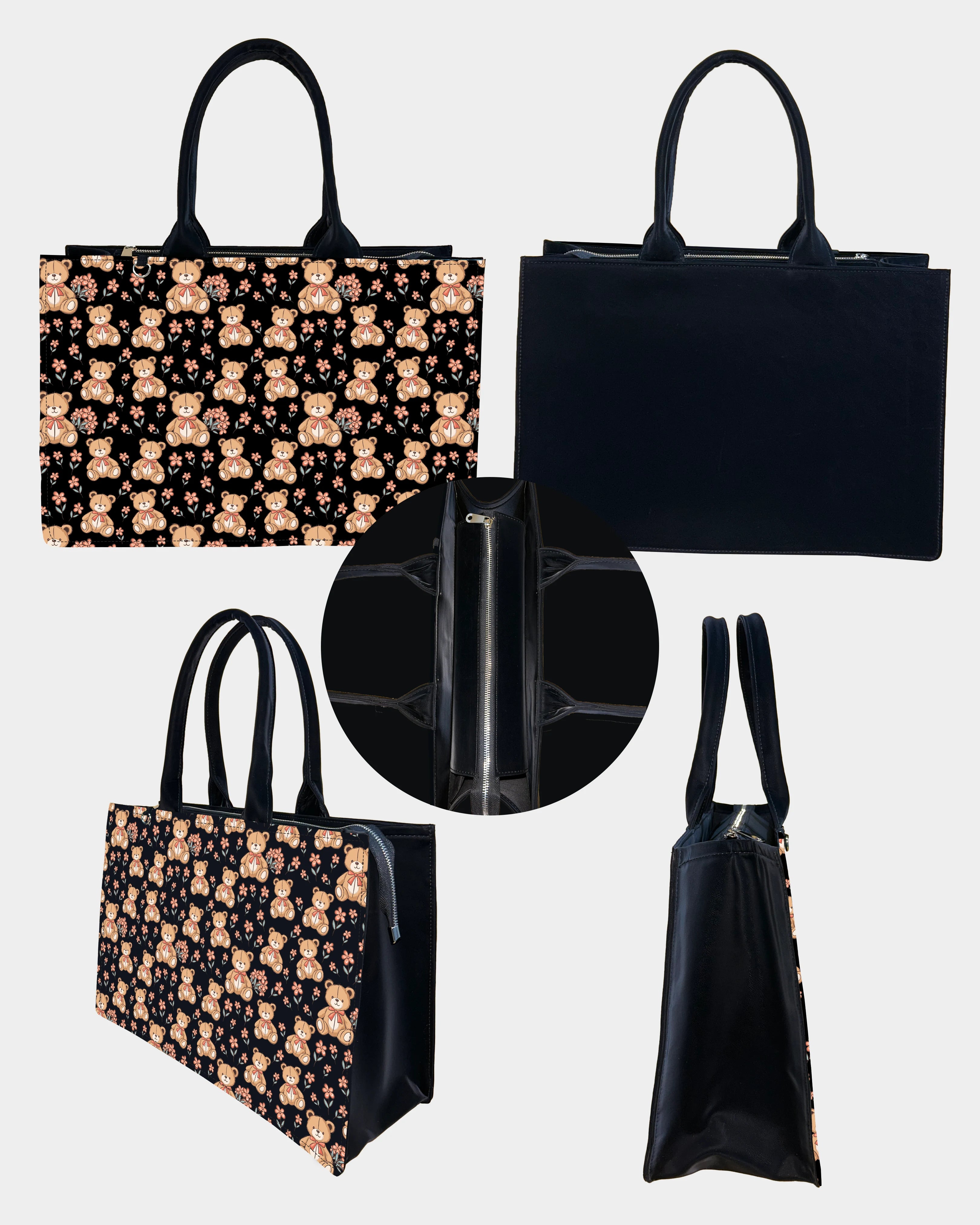 Cute Teddy Bear Designer Tote Bag – Floral & Girly Aesthetic