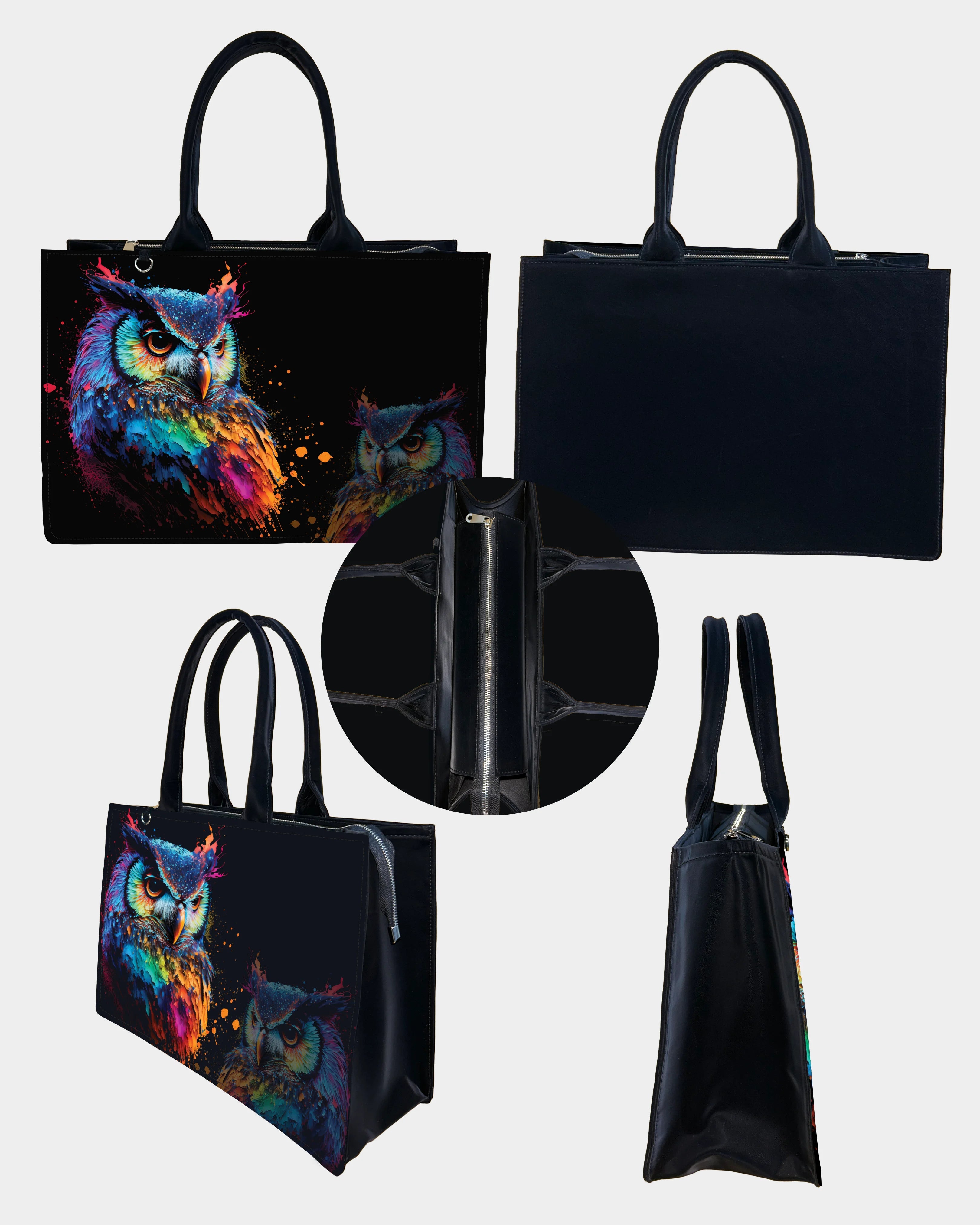 Neon Owl Art Designer Tote Bag – Regal & Radiant