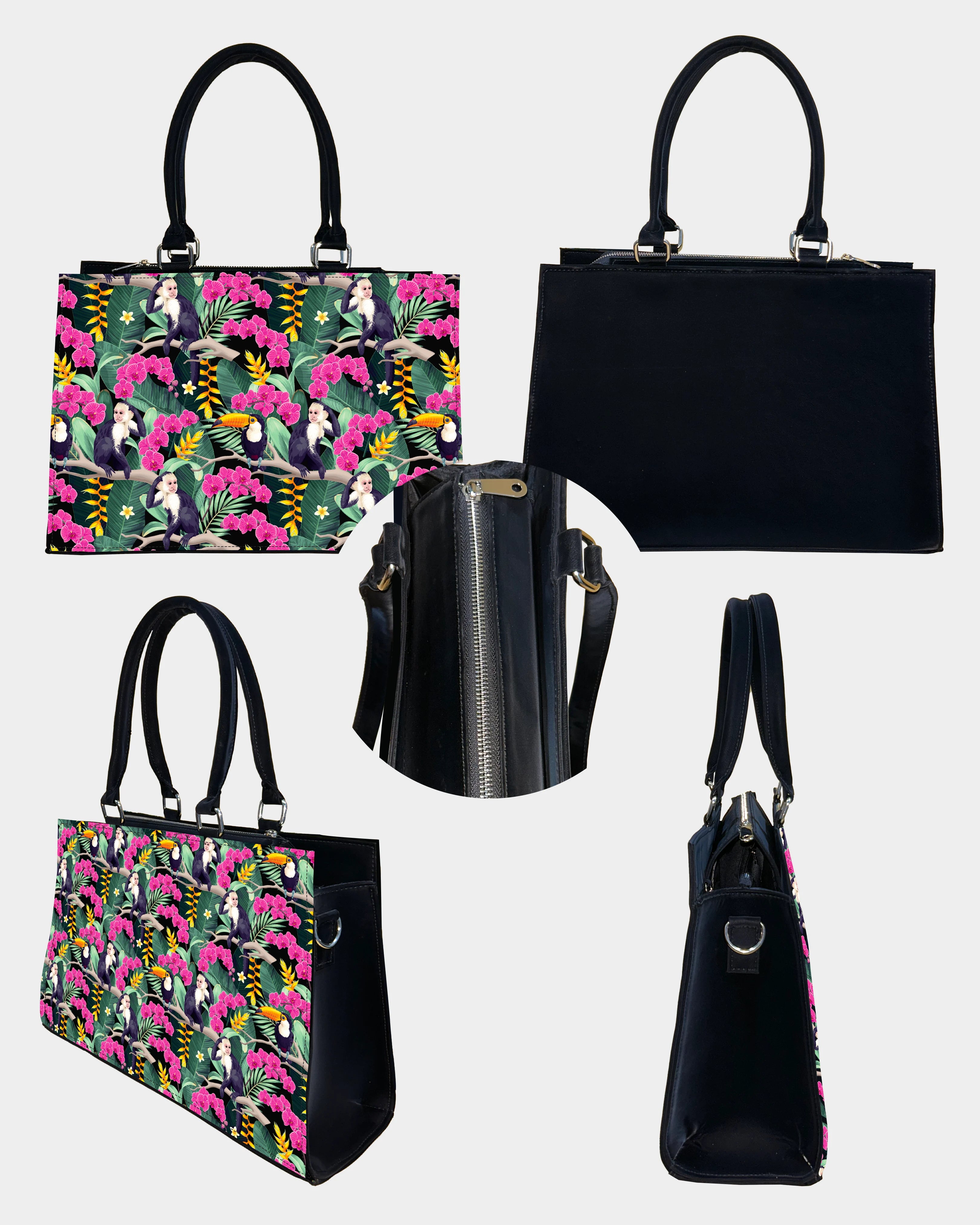 Pink Flower Monkey Designer Crossbody Sling Bag– Tropical & Fun Gift Idea