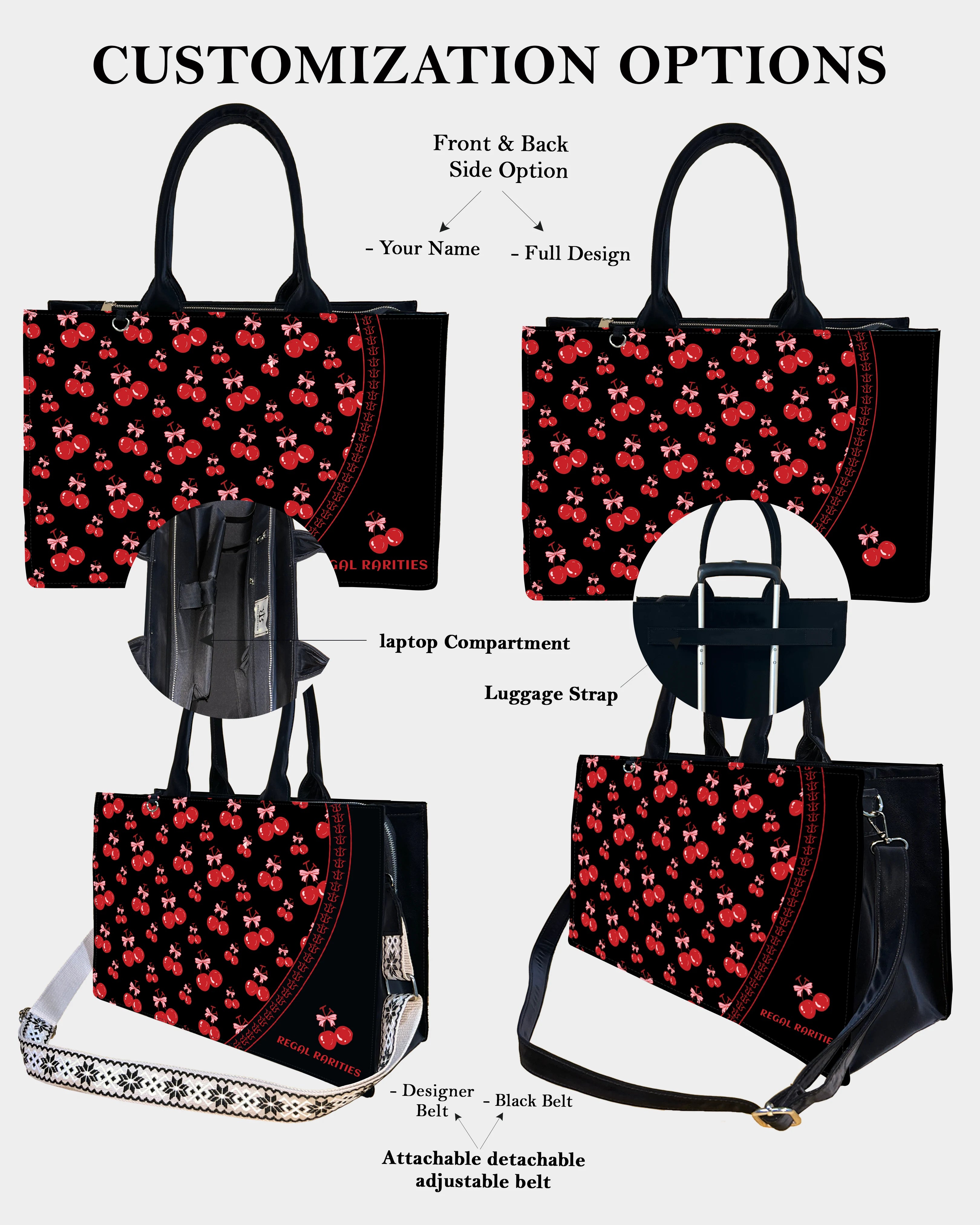 Cherry Love Bow Customized Tote Bag – Cute & Trendy Design