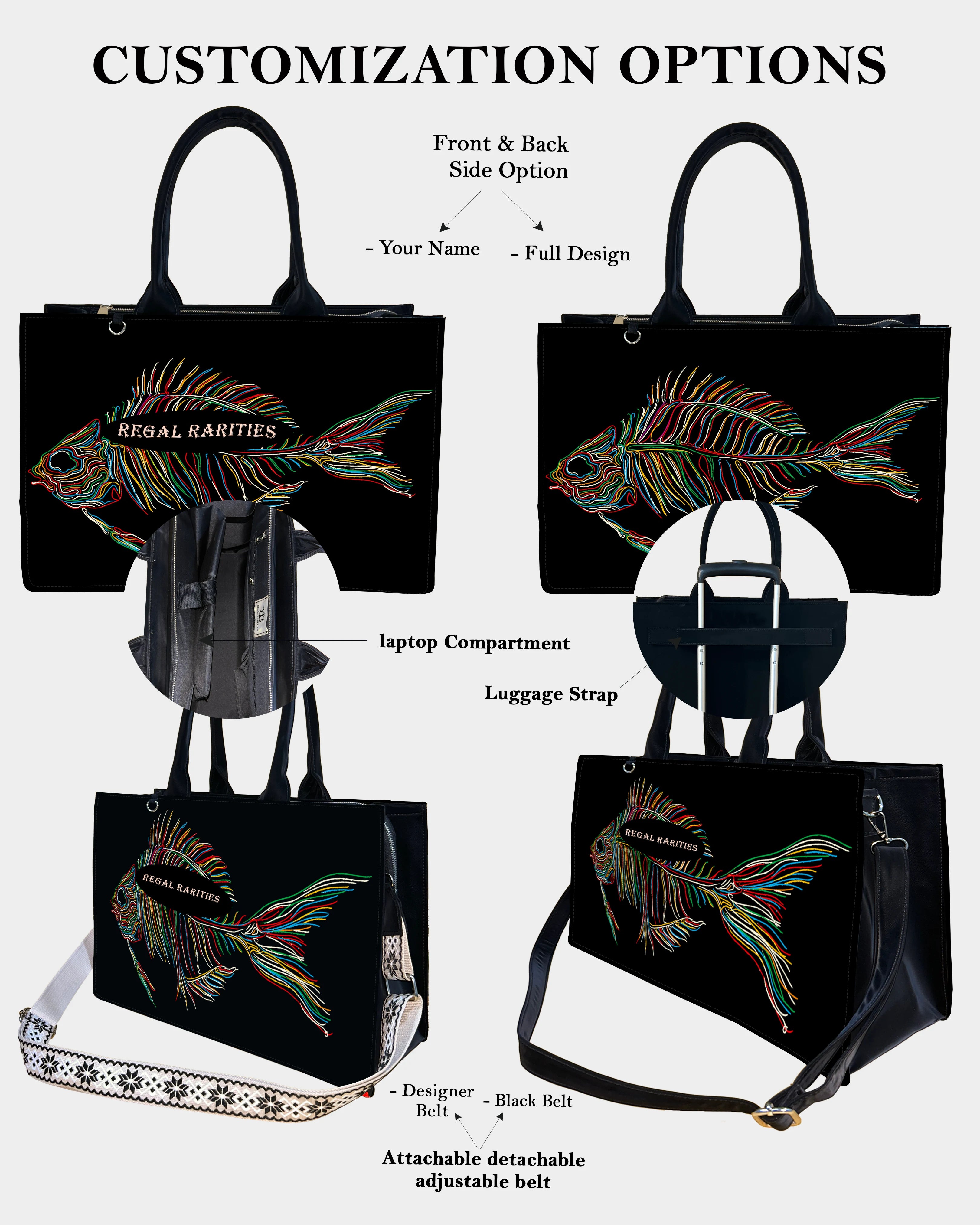 Colorful Fish Skeleton Customized Tote Bag – Artistic & Edgy Design