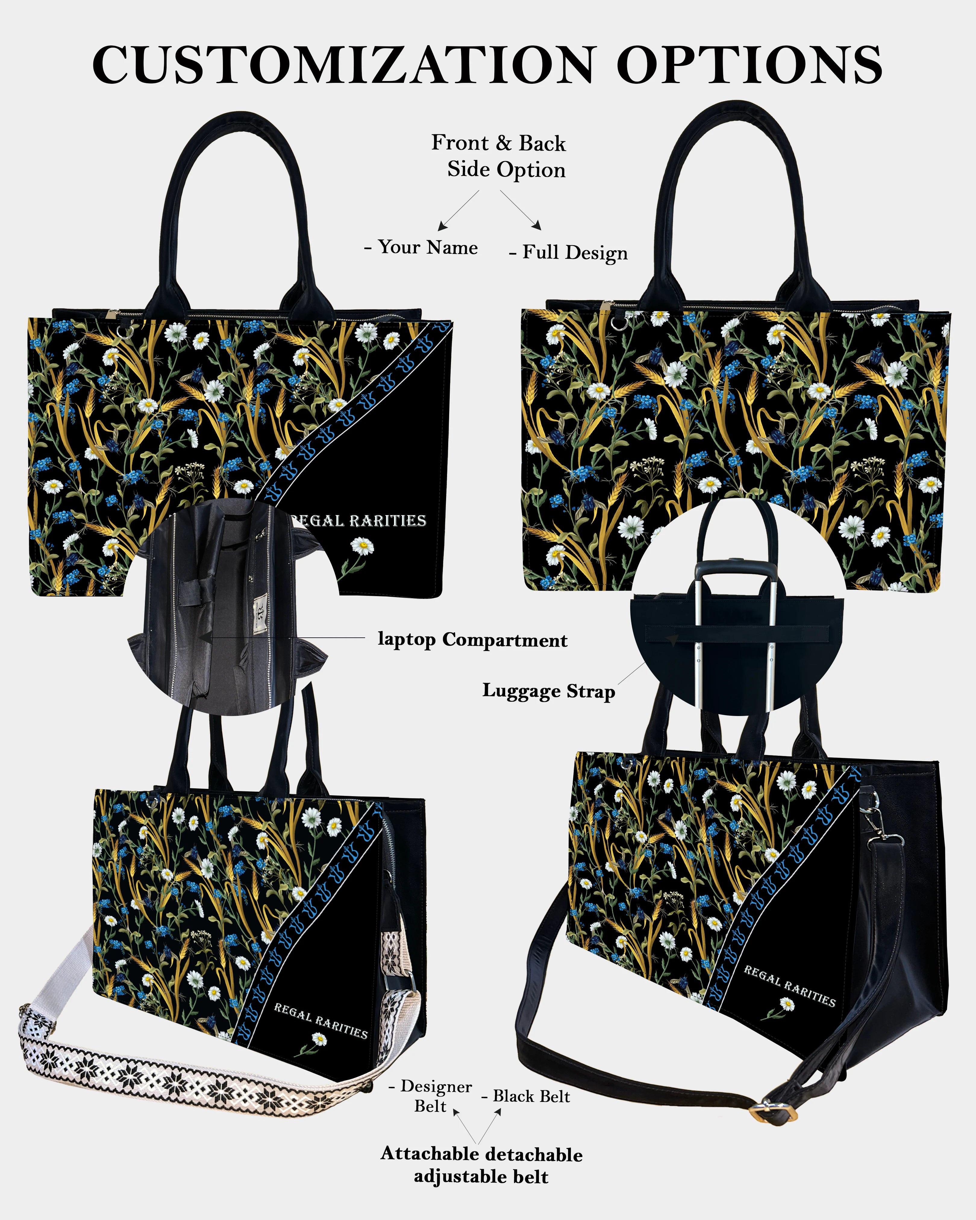 Chic Farm Field Floral Customized Tote Bag – Daisies & Autumn Grains