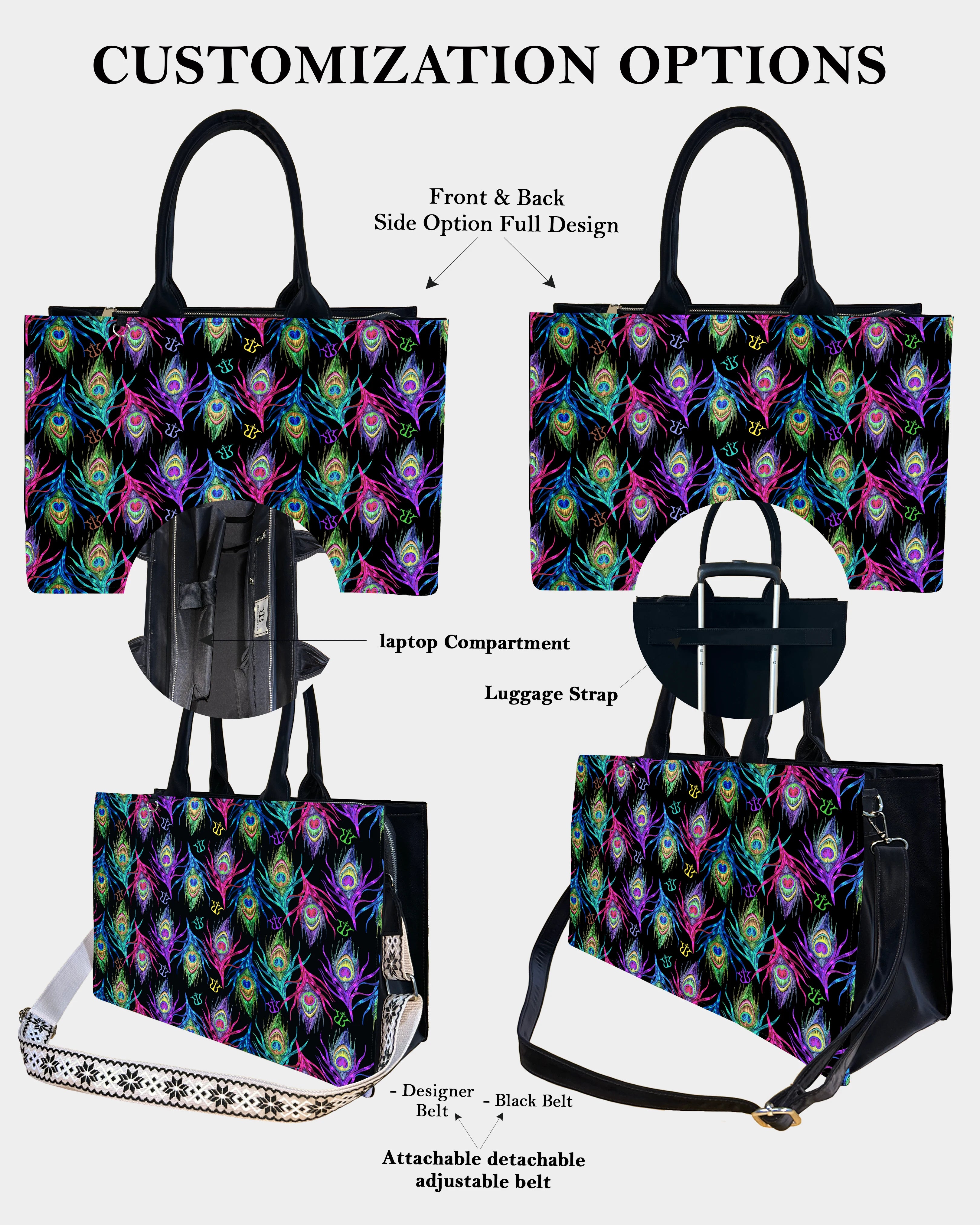 Ethnic Peacock Feather Designer Tote Bag – Elegant Festival Look