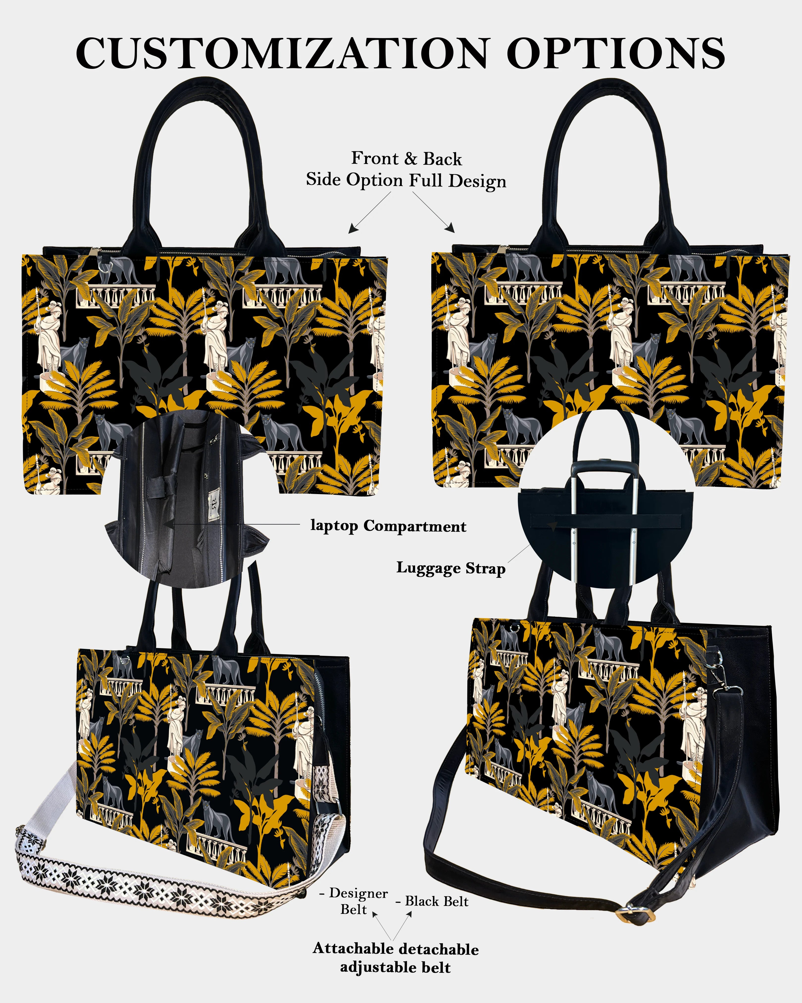 Black Panther & Palm Tree Designer Tote Bag-Sweet & Colorful Design