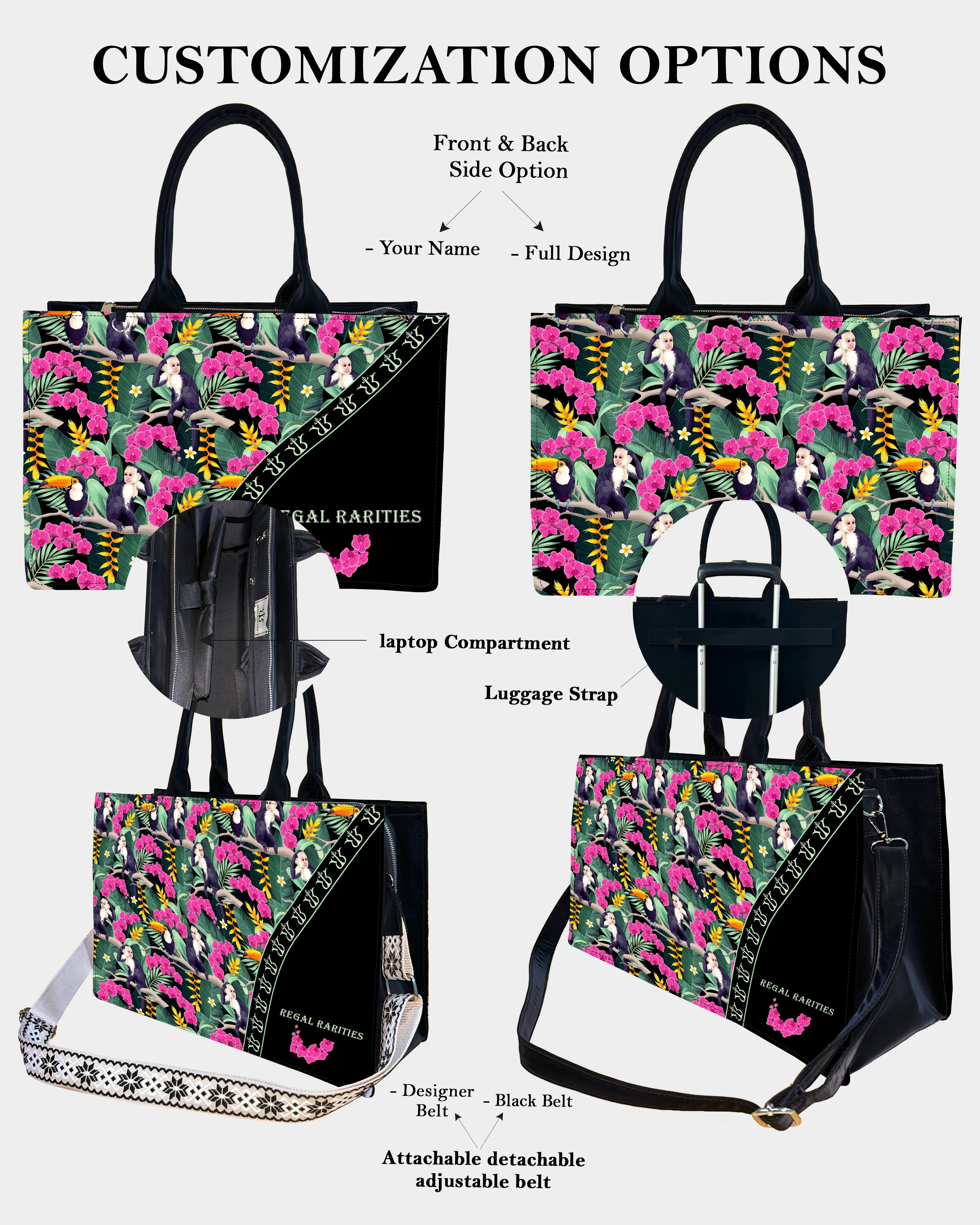 Pink Flower Monkey Customized Tote Bag– Tropical & Fun Gift Idea