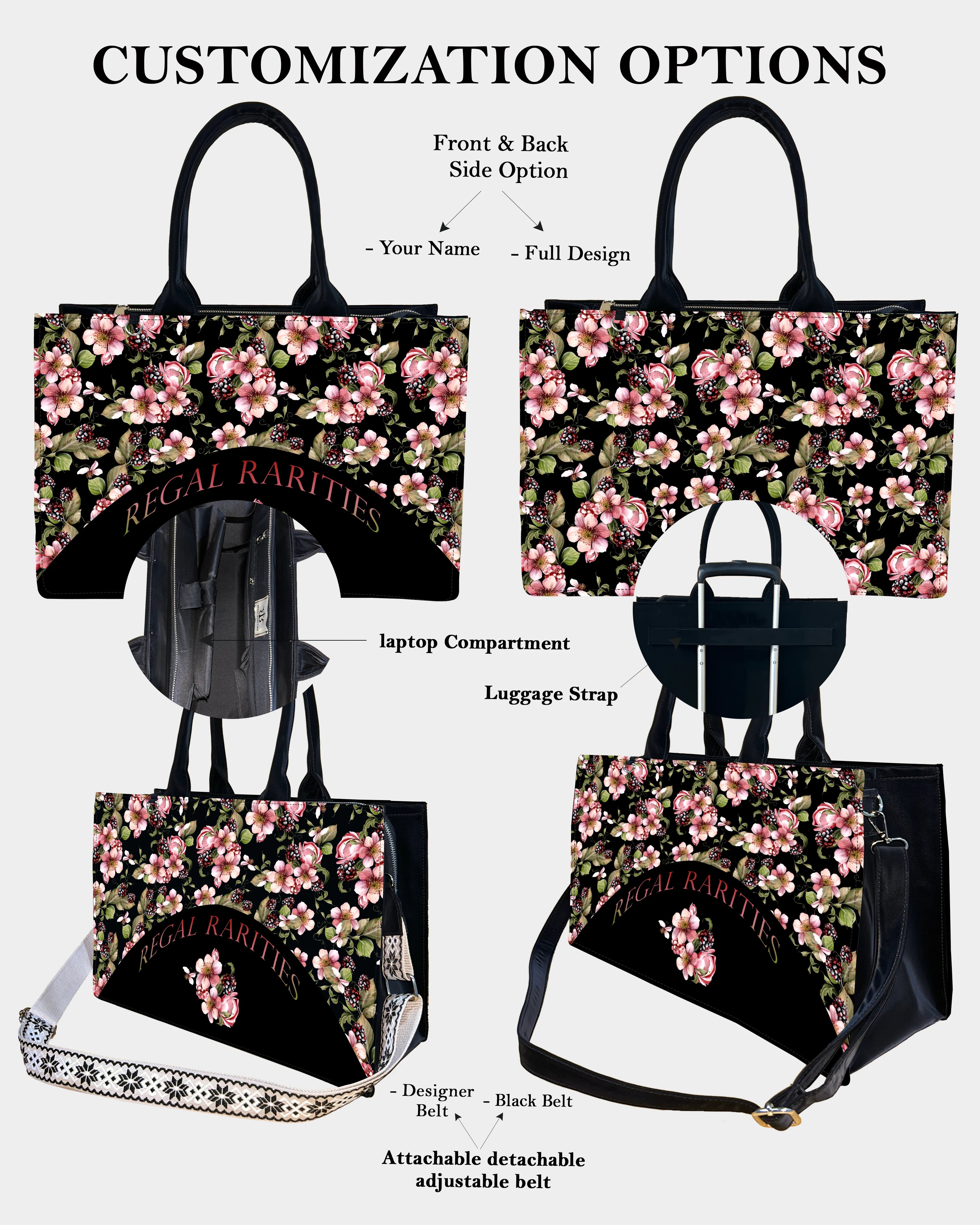 Twilight Blackberry Blossom Customized Tote Bag – Bold, Botanical & Bespoke