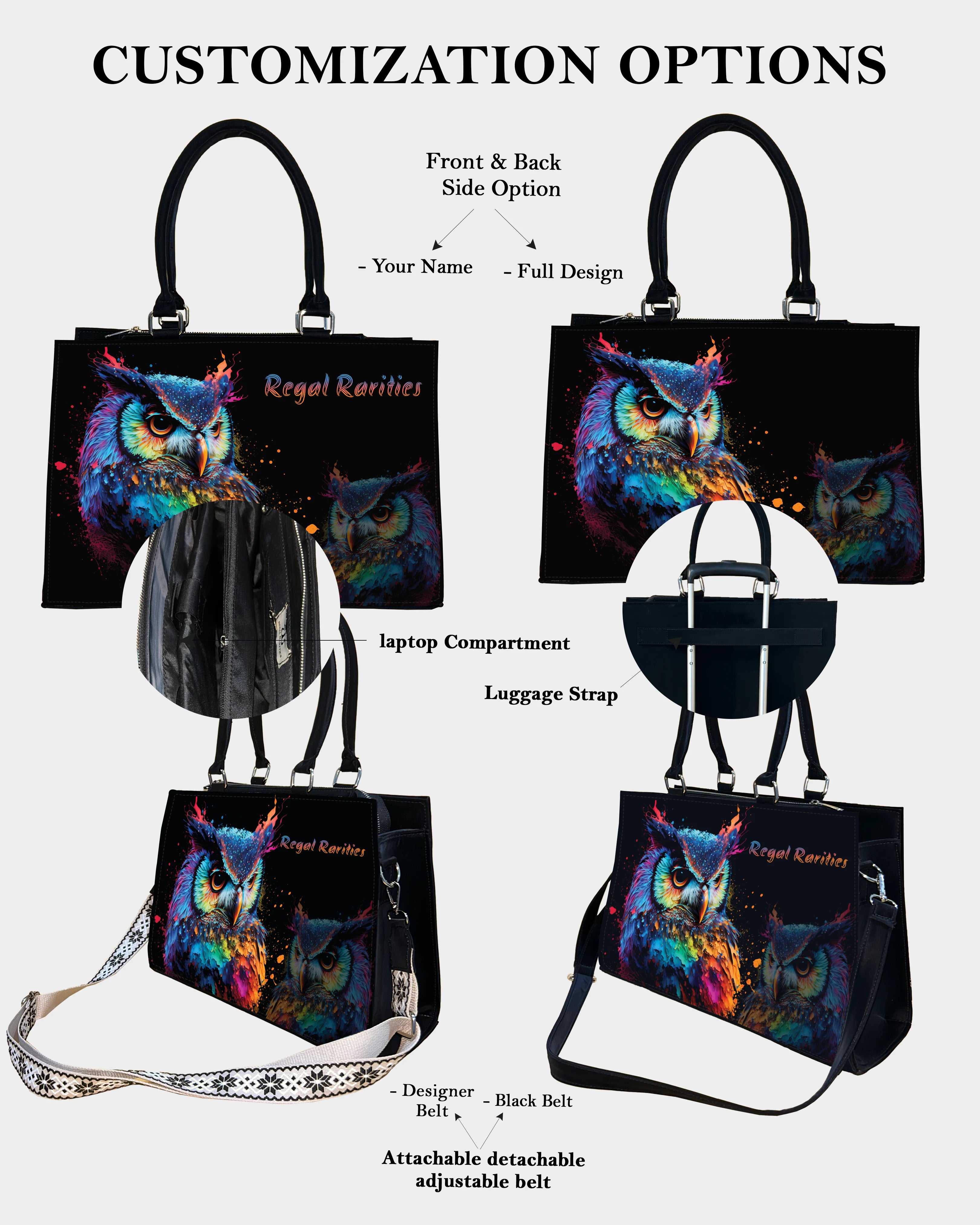 Neon Owl Art Customized Crossbody Sling Bag – Regal & Radiant