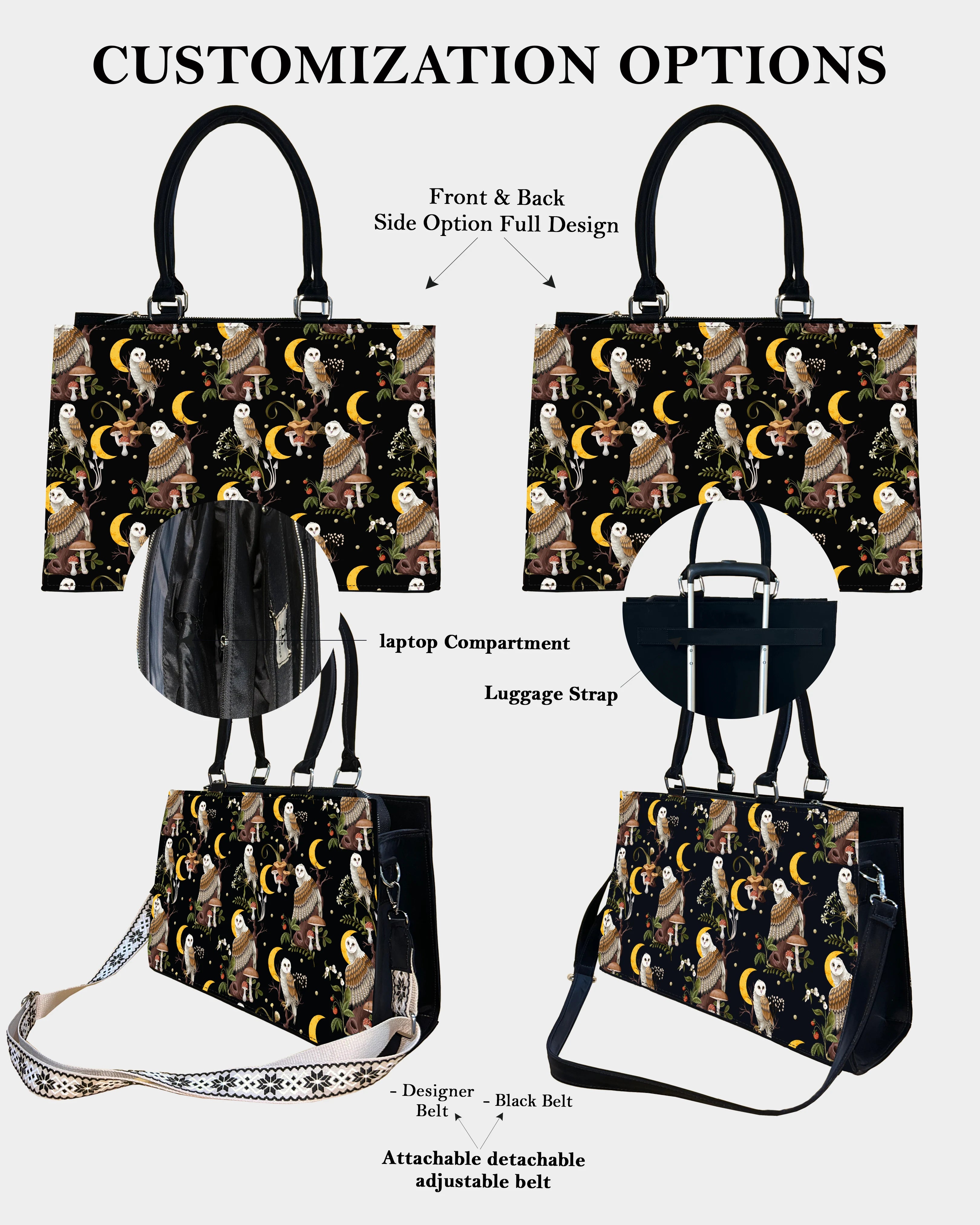 Celestial Owl & Mushroom Designer Crossbody Sling Bag – Dreamy Woodland Whimsy