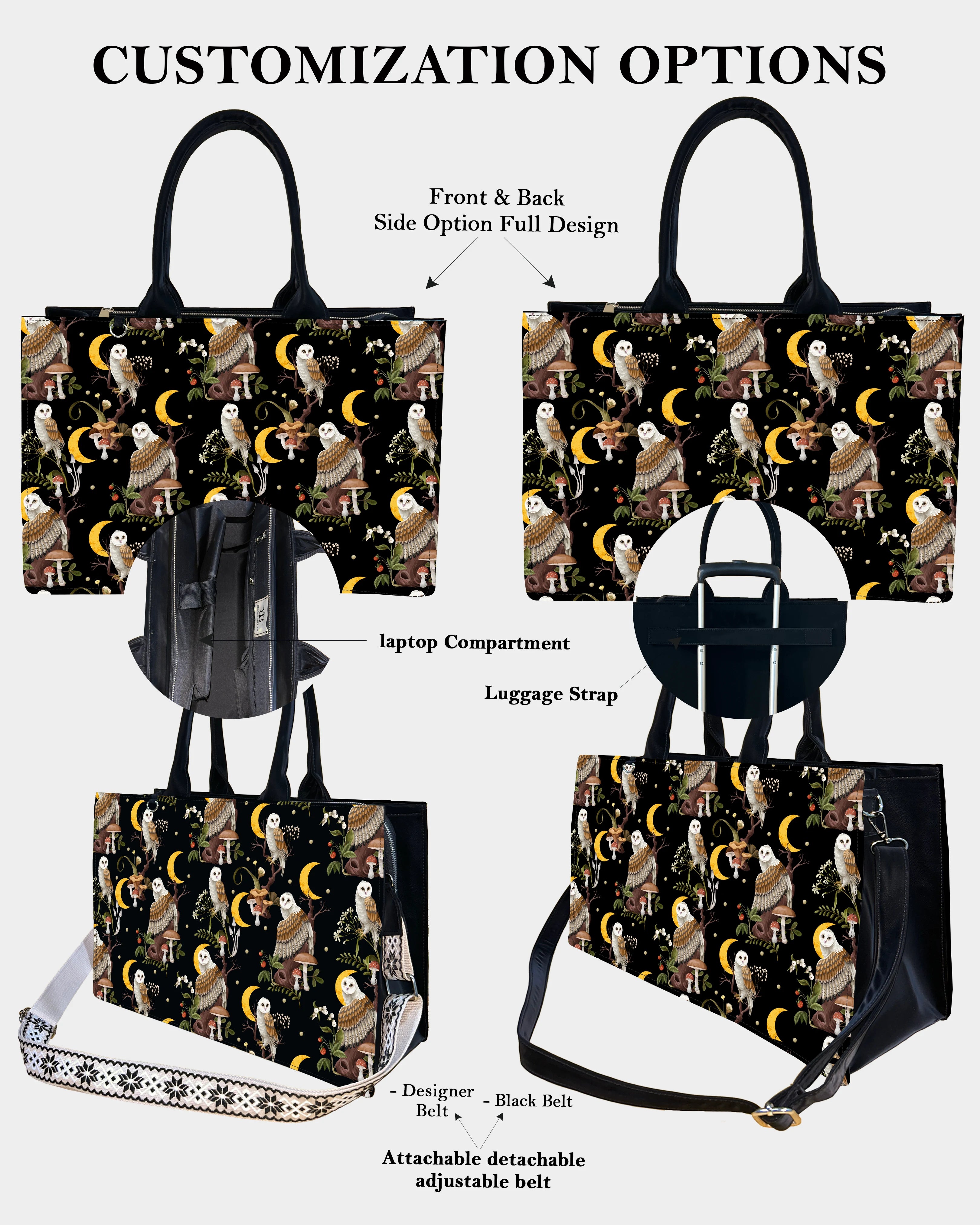Celestial Owl & Mushroom Designer Tote Bag – Dreamy Woodland Whimsy