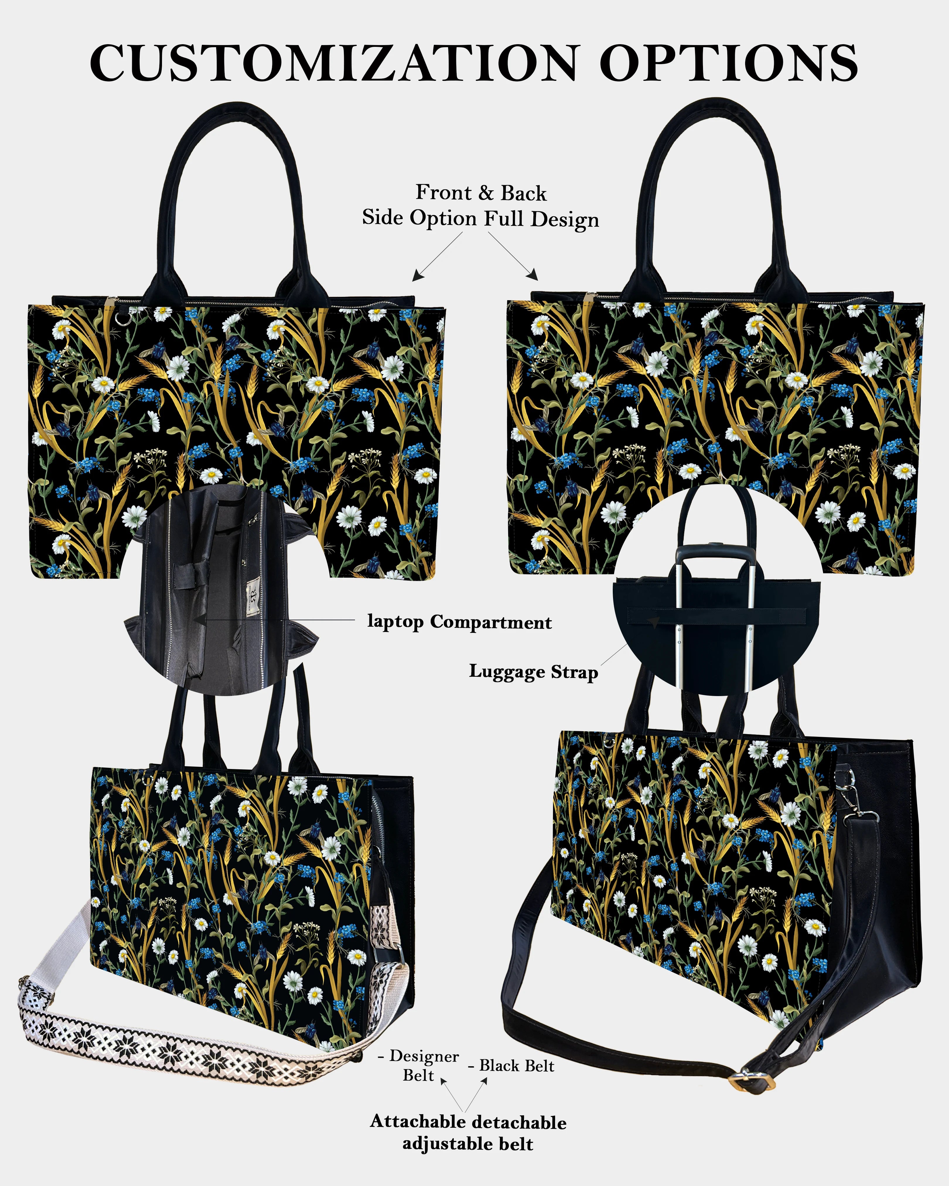Chic Farm Field Floral Designer Tote Bag – Daisies & Autumn Grains