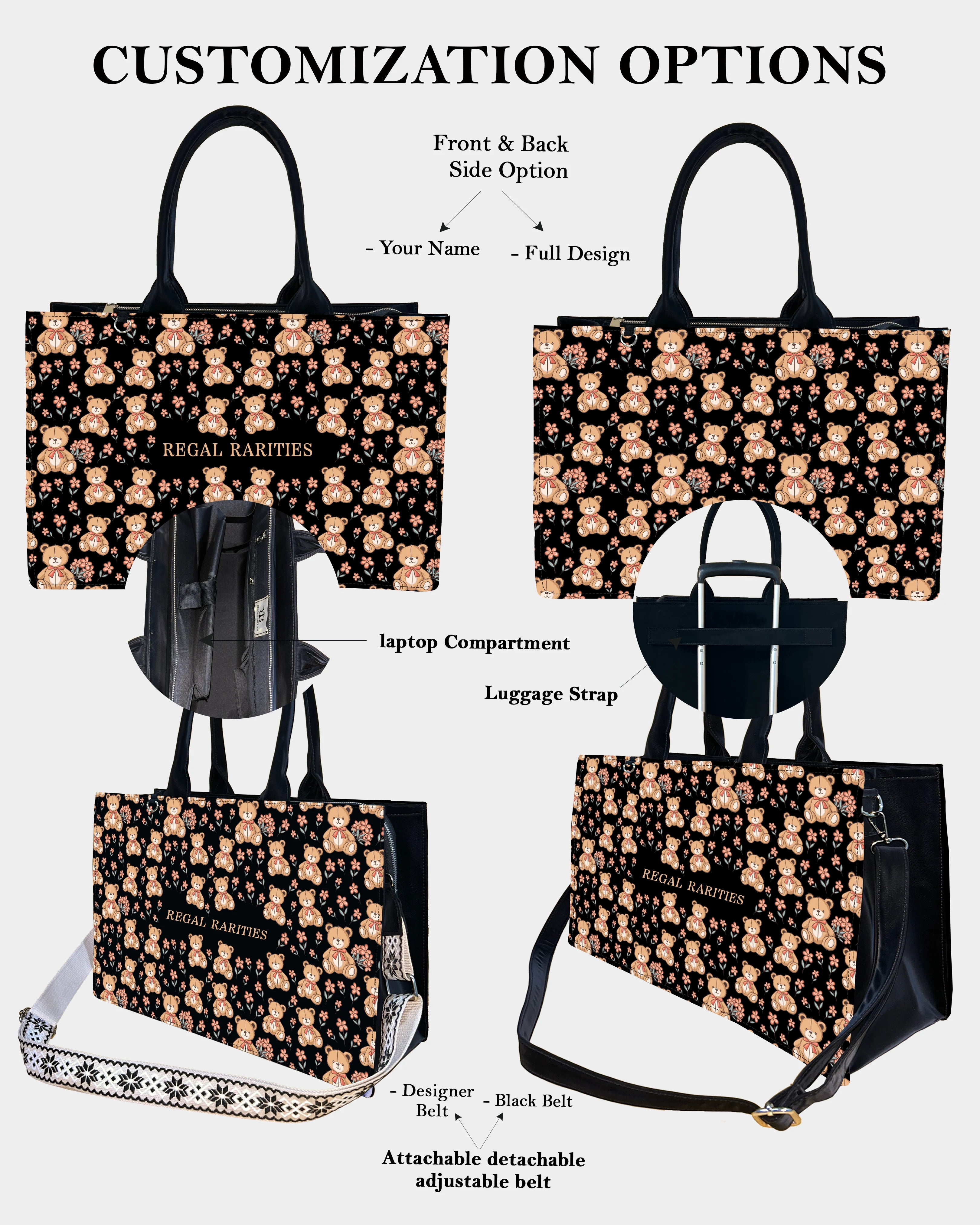 Cute Teddy Bear Customized Tote Bag – Floral & Girly Aesthetic