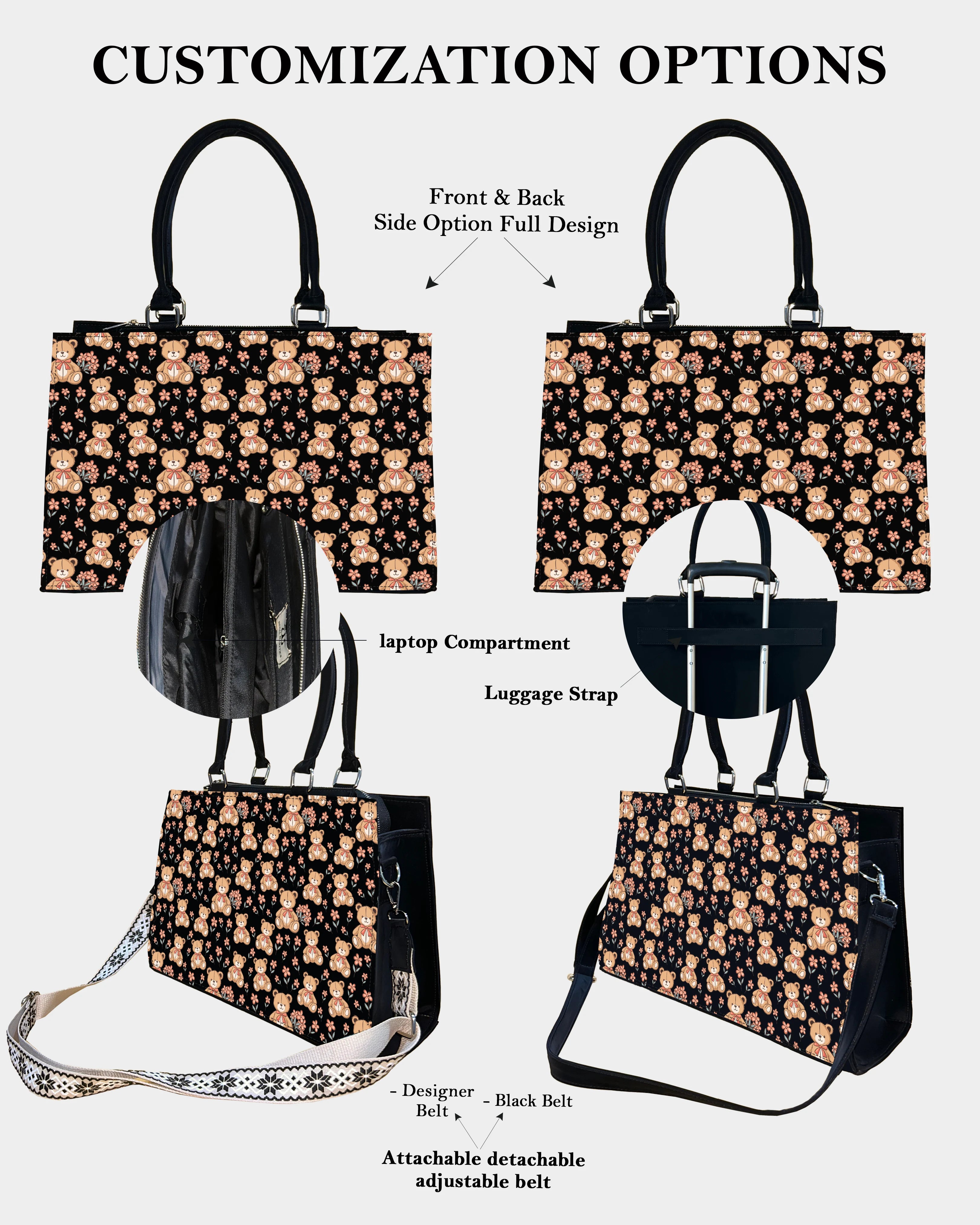 Cute Teddy Bear Designer Crossbody Sling Bag – Floral & Girly Aesthetic