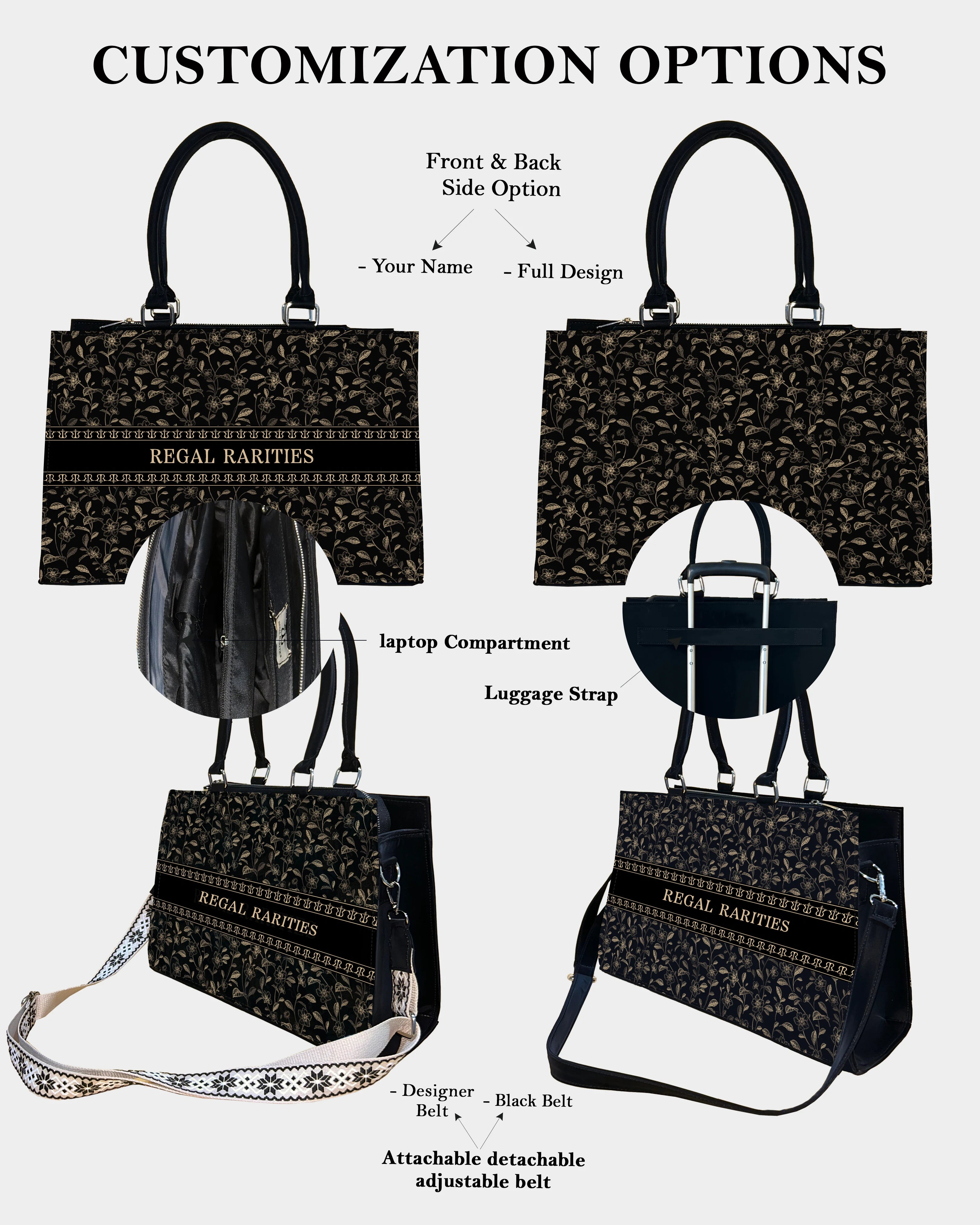 Dark Gold Flower Customized Crossbody Sling Bag – Vintage Floral Line Art