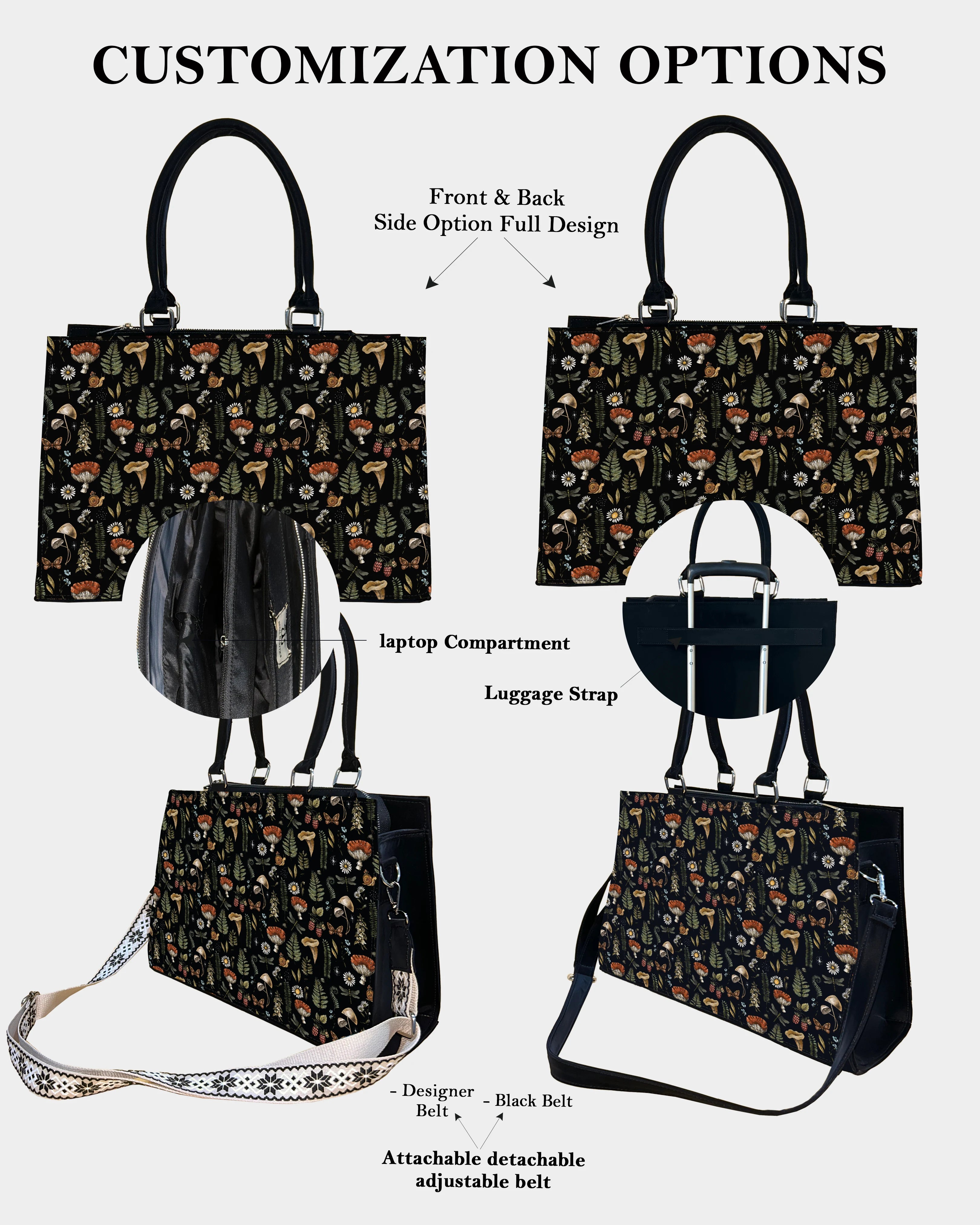Mushroom Garden Designer Crossbody Sling Bag Bag – Vintage & Nature-Inspired